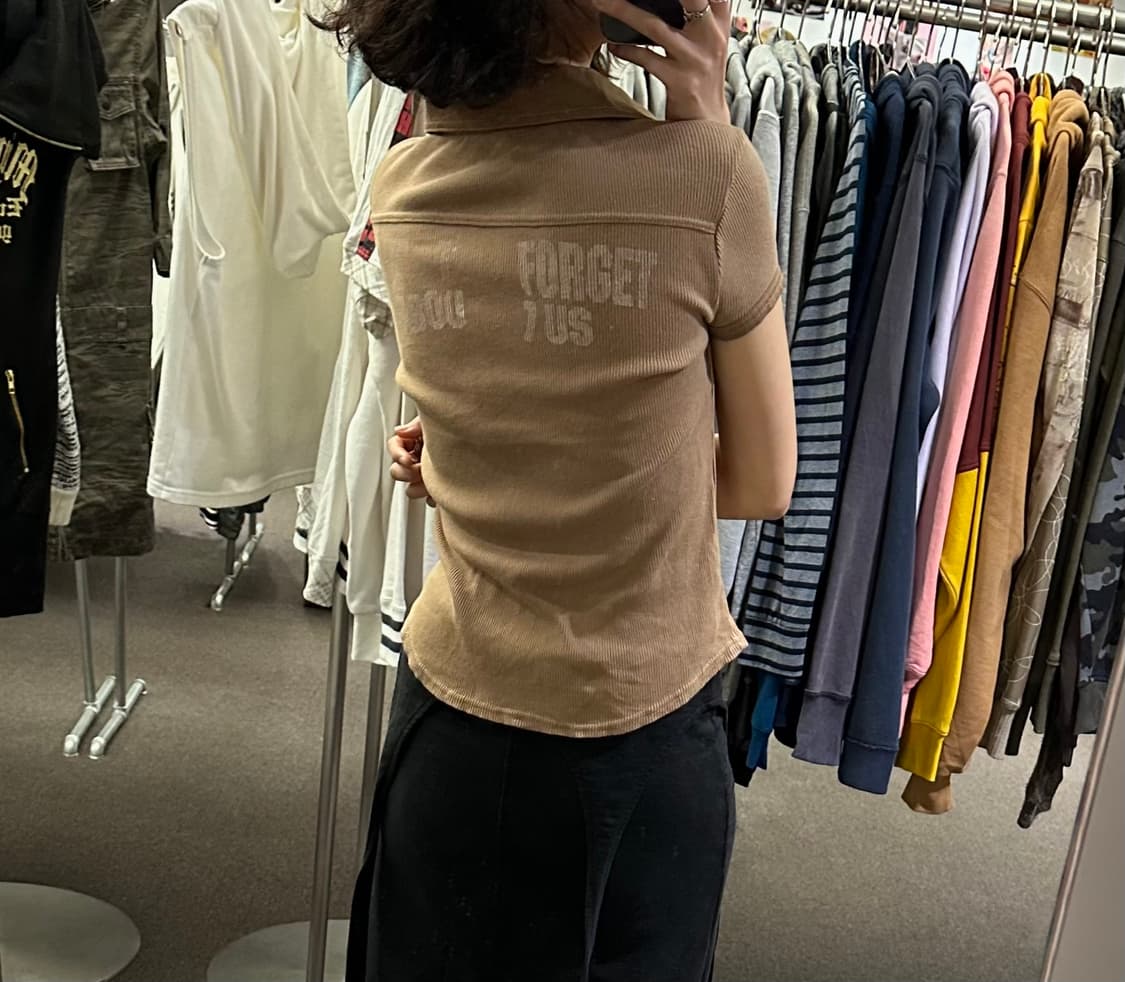 L)Japanese vintage 여성 베이지 골지 반팔 상품이미지2