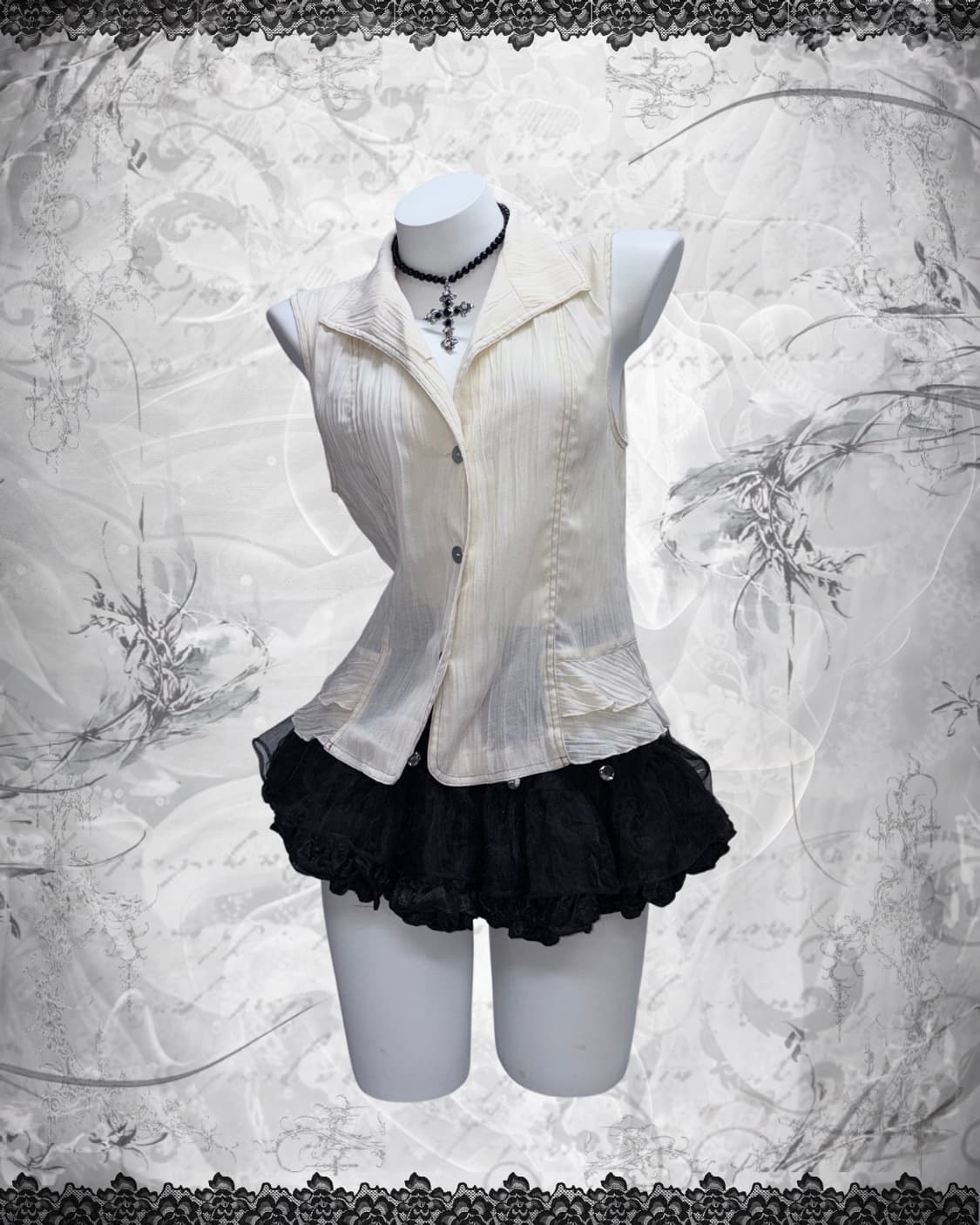 공겜여주 베스트 코디 3pcs 프릴 탑, 러블리, 로맨틱 고스 상품이미지4