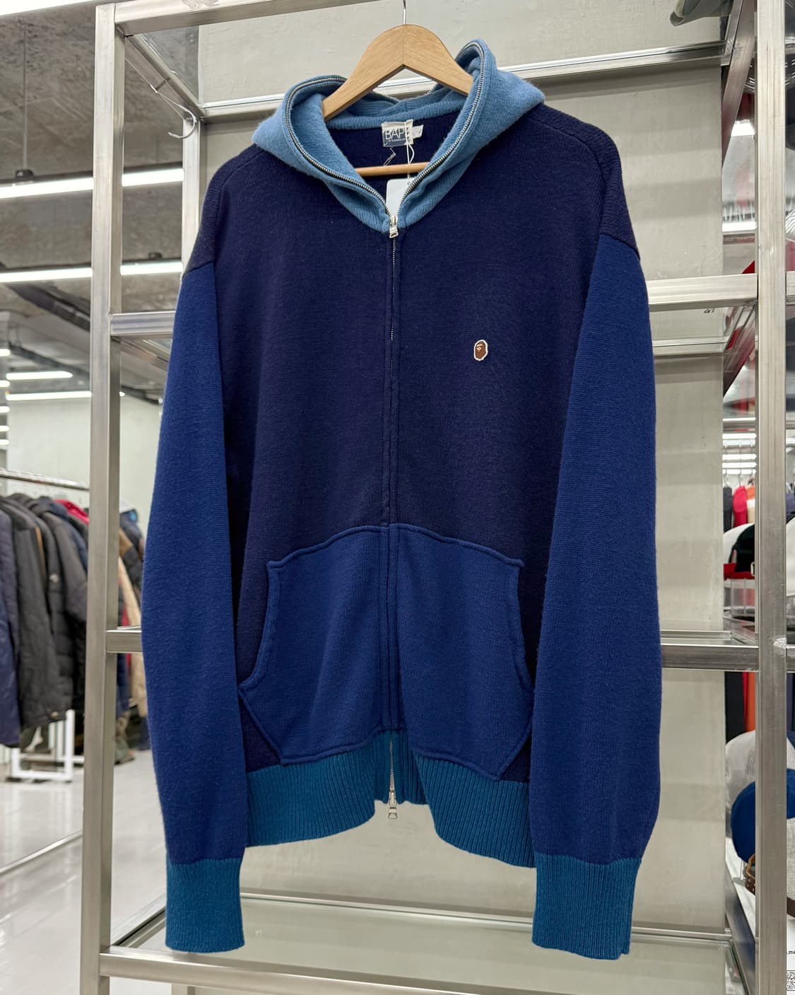 베이프 00s OG 에이프 헤드 컬러블럭 울 니트 후드집업 상품이미지2