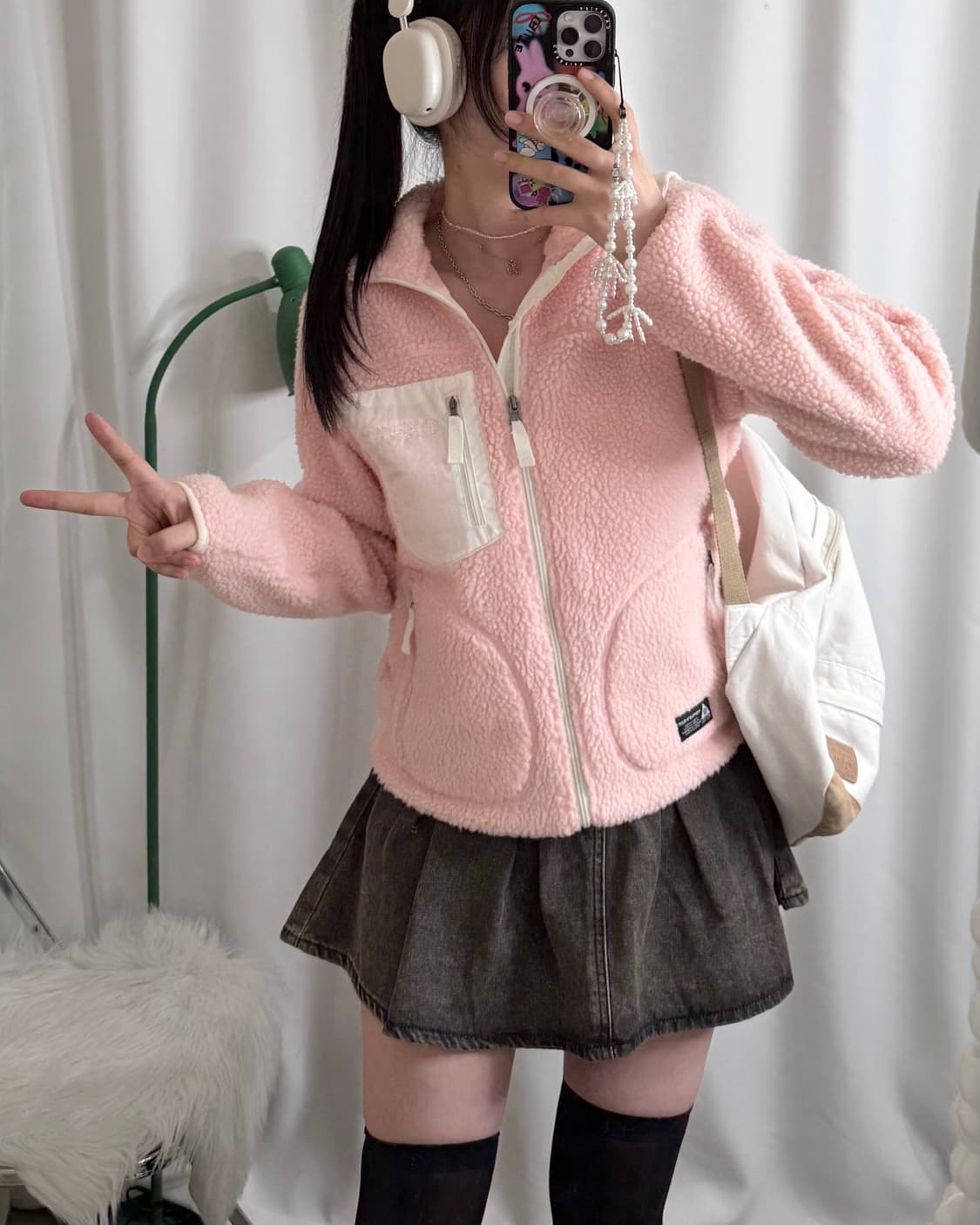 연핑크 플리스 집업 자켓 상품이미지1