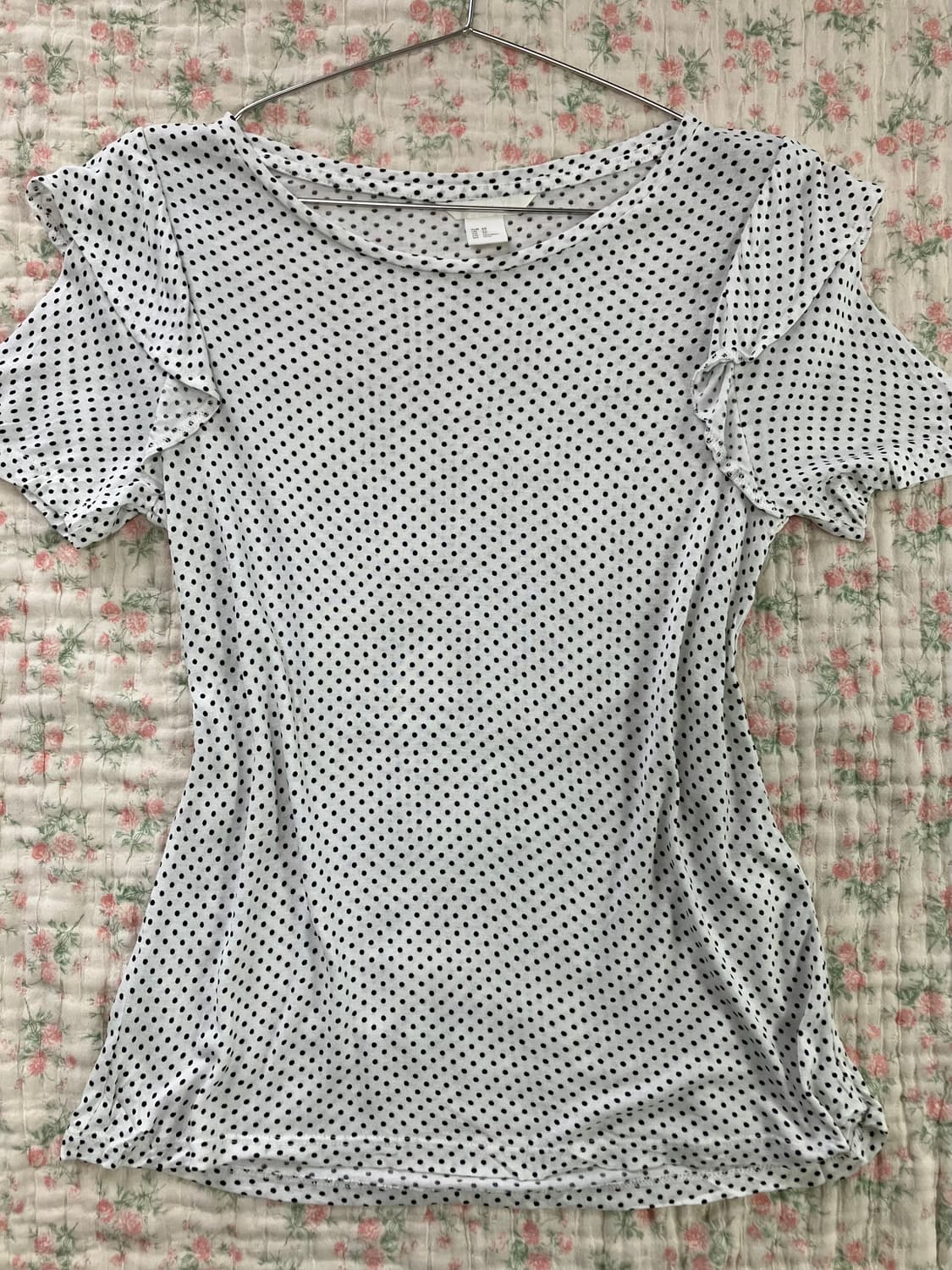 빈티지 화이트 도트 숄더 셔링 반팔 1034 y2k 스트릿 갸루 펑키 일 상품이미지2