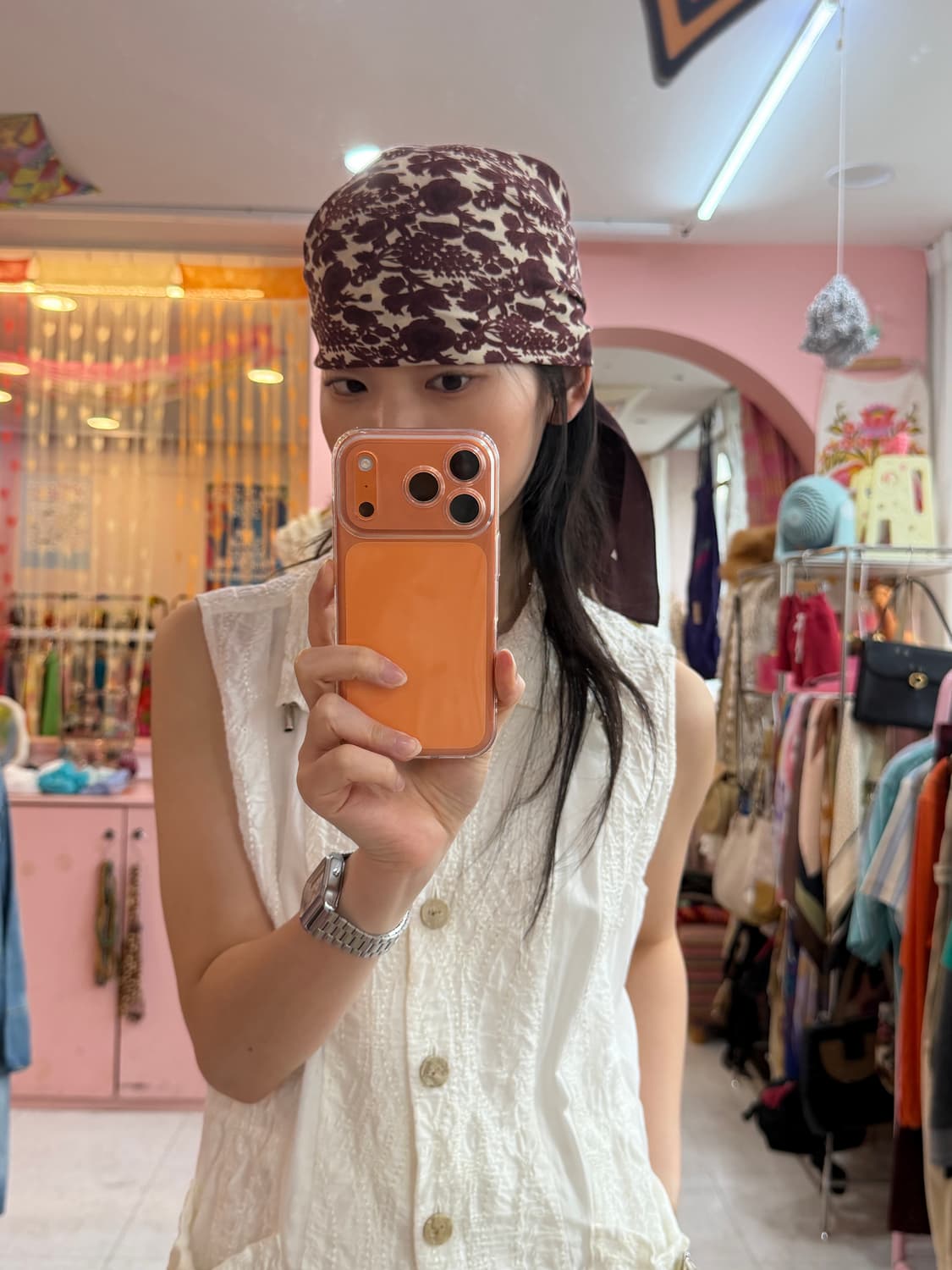 빈티지 에스닉 브라운 패턴 스카프 상품이미지2