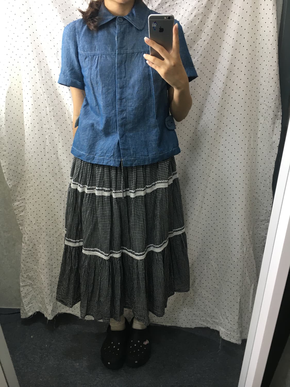 데님 린넨 카라 블라우스 상품이미지3