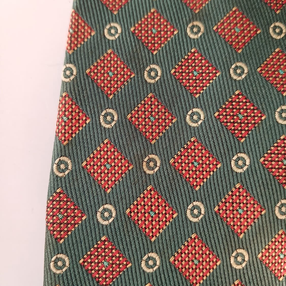 아쿠아스큐텀 실크 옐로&그린 다이아 넥타이 9.3cm A등급 A18919 상품이미지8