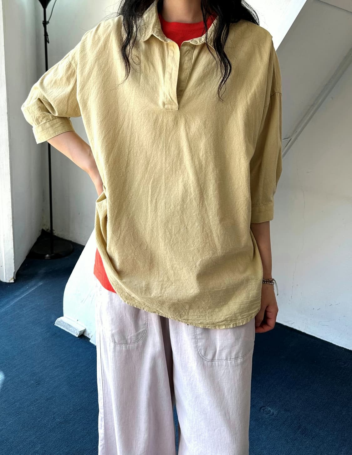 Wide silhouette rough cotton linen tunic 상품이미지9