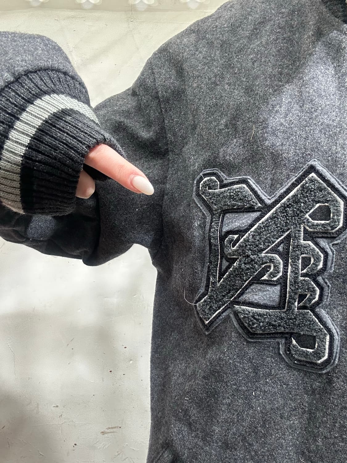 일본 빈티지 차콜 모직 자수 바시티 오버핏 스타디움 자켓  상품이미지4