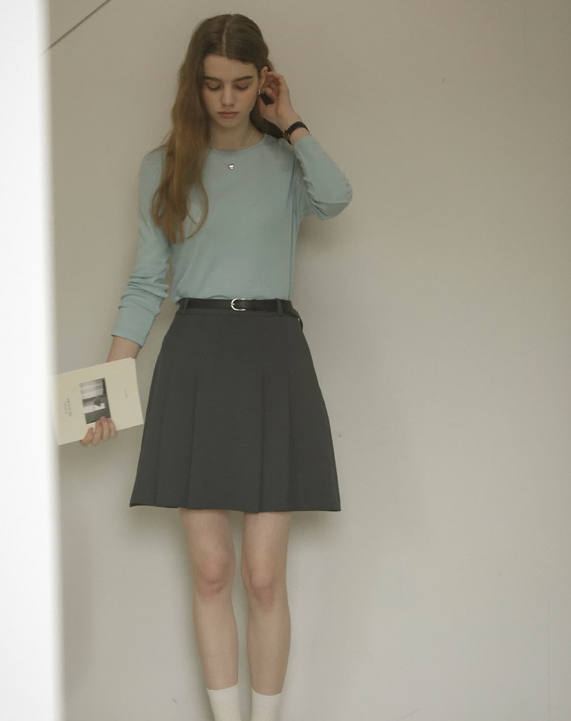 택달린새상품) 틸아이다이 모달 슬림 베이직 티셔츠 스카이블루 상품이미지3