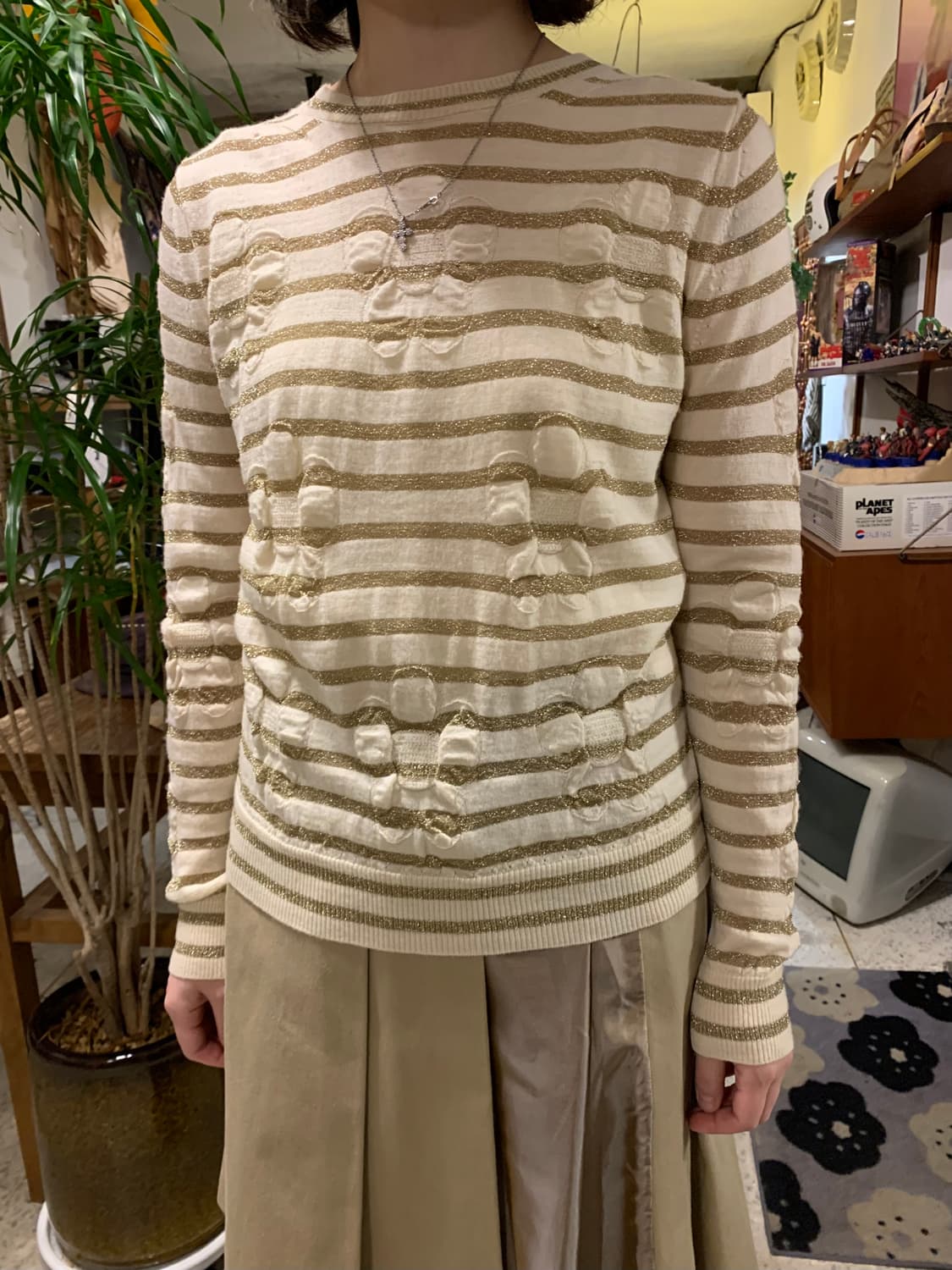 꼼데가르송 트리콧 투웨이 스트라이프 플라워 니트 가디건 상품이미지4