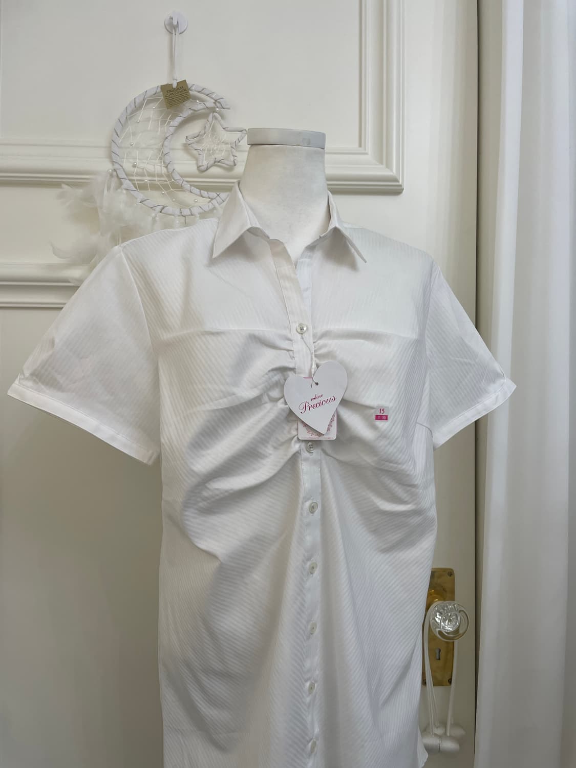 white shirring basic half shirt 상품이미지5