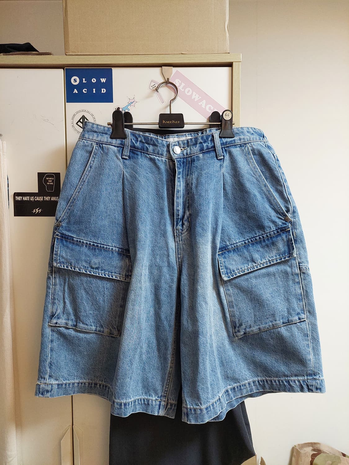미나브 버디 와이드 카고 데님팬츠 미드 블루 L 상품이미지2