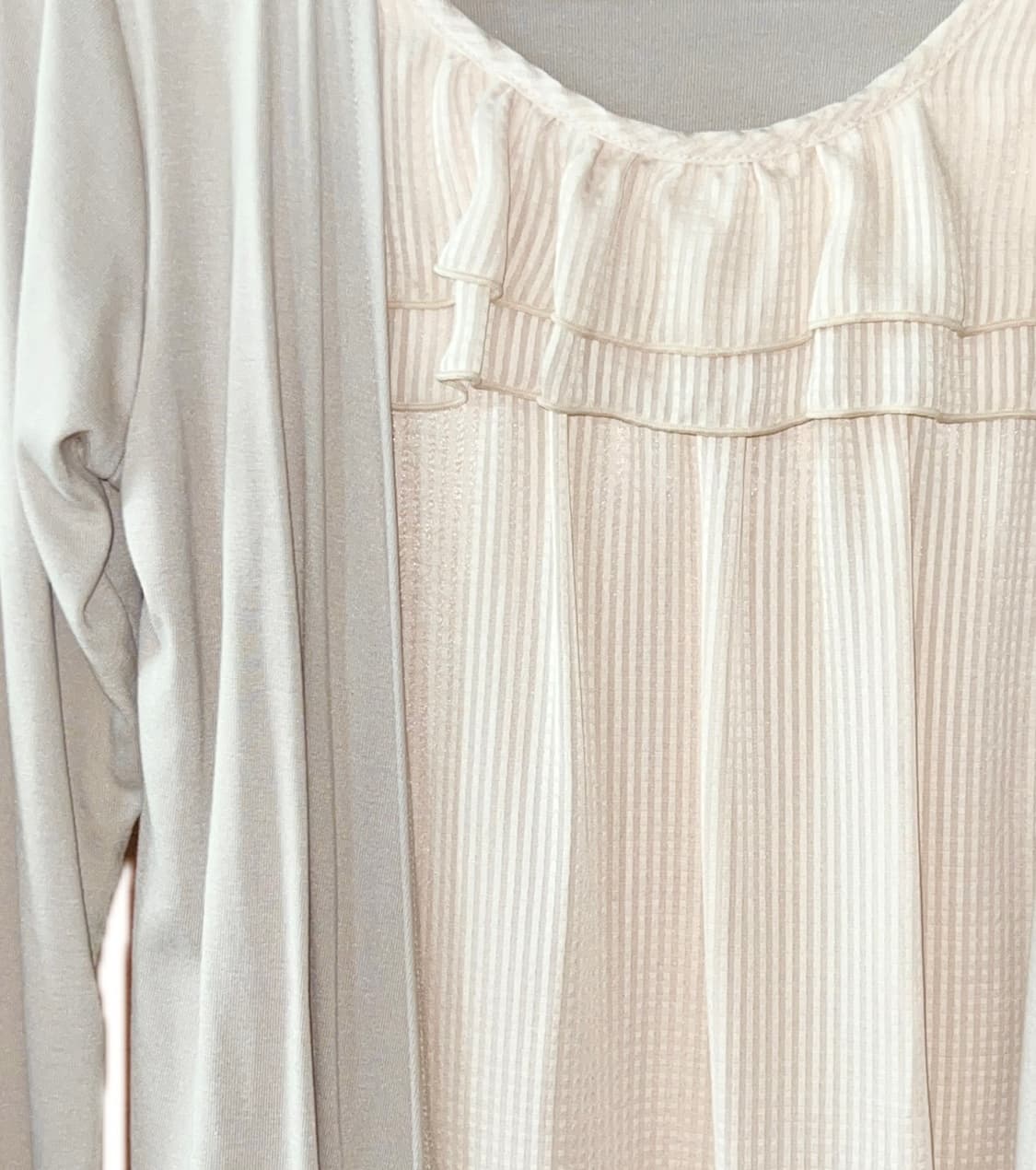 스즈코 빈티지 / 모리걸 핑크살구 체크 프릴 롱슬리브탑 상품이미지3