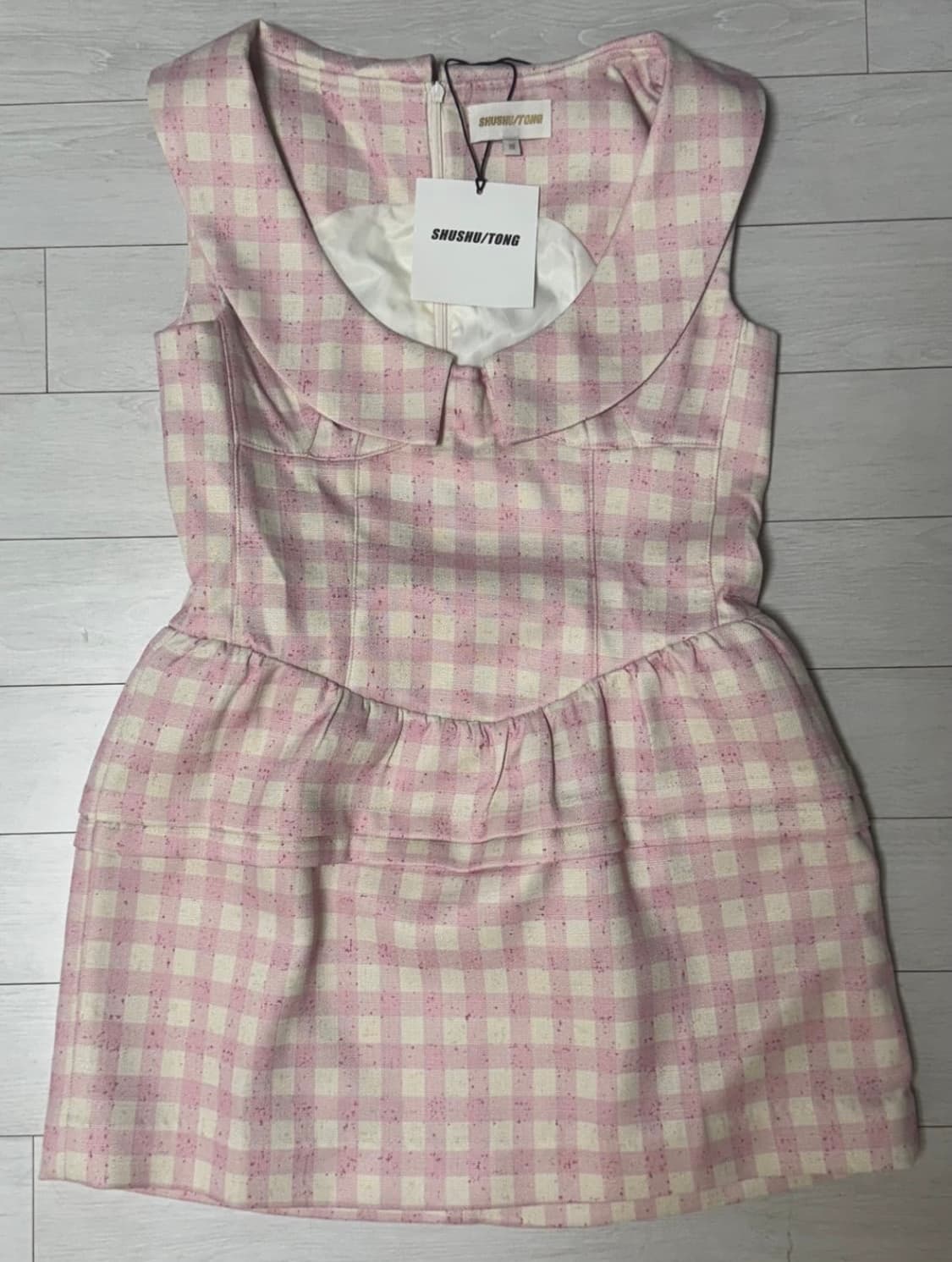 Shushutong 슈슈통 핑크 체크 미니 원피스 상품이미지6