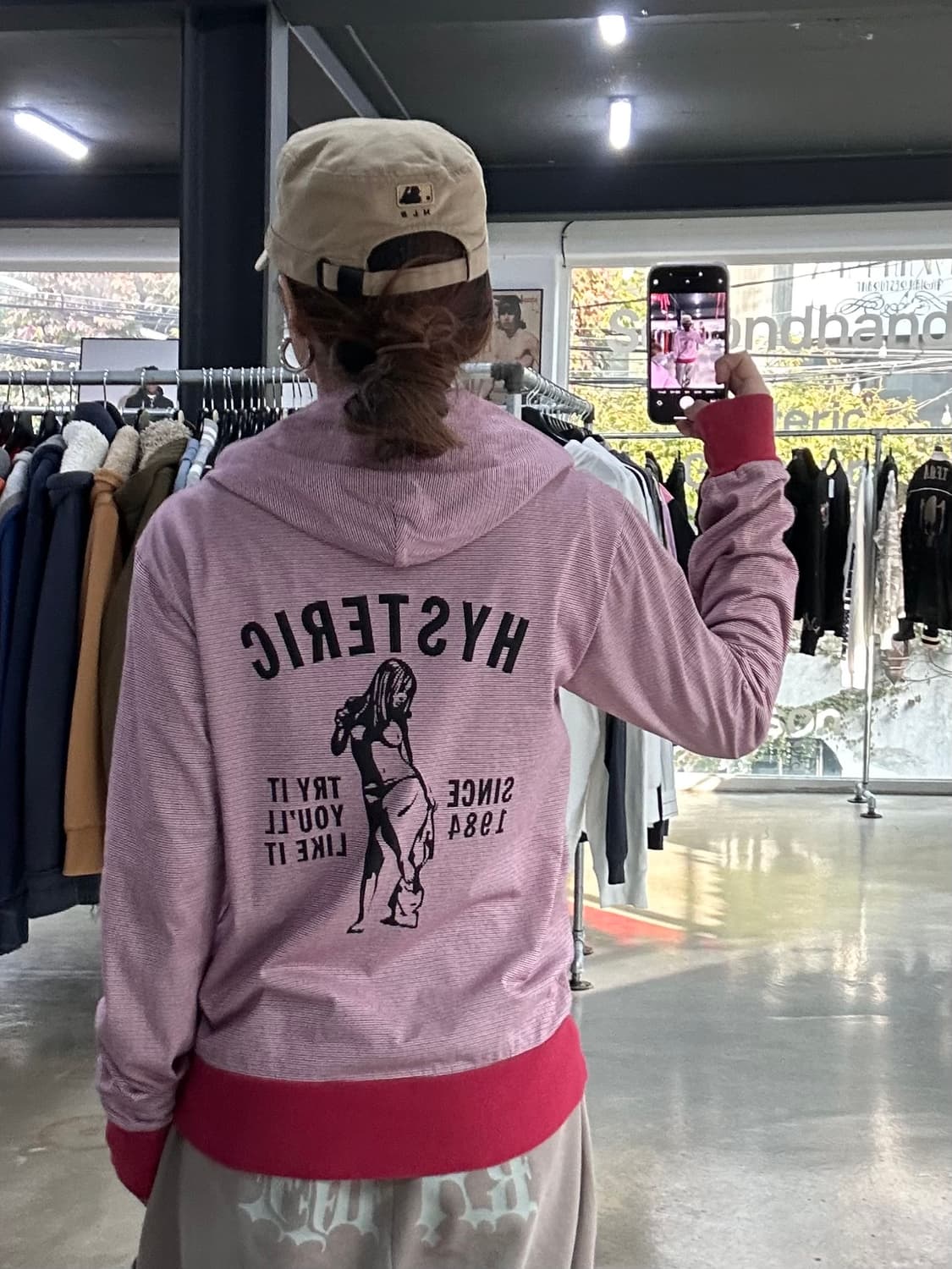 히스테릭글래머 히스걸 빅로고 스트라이프 후드집업 상품이미지1