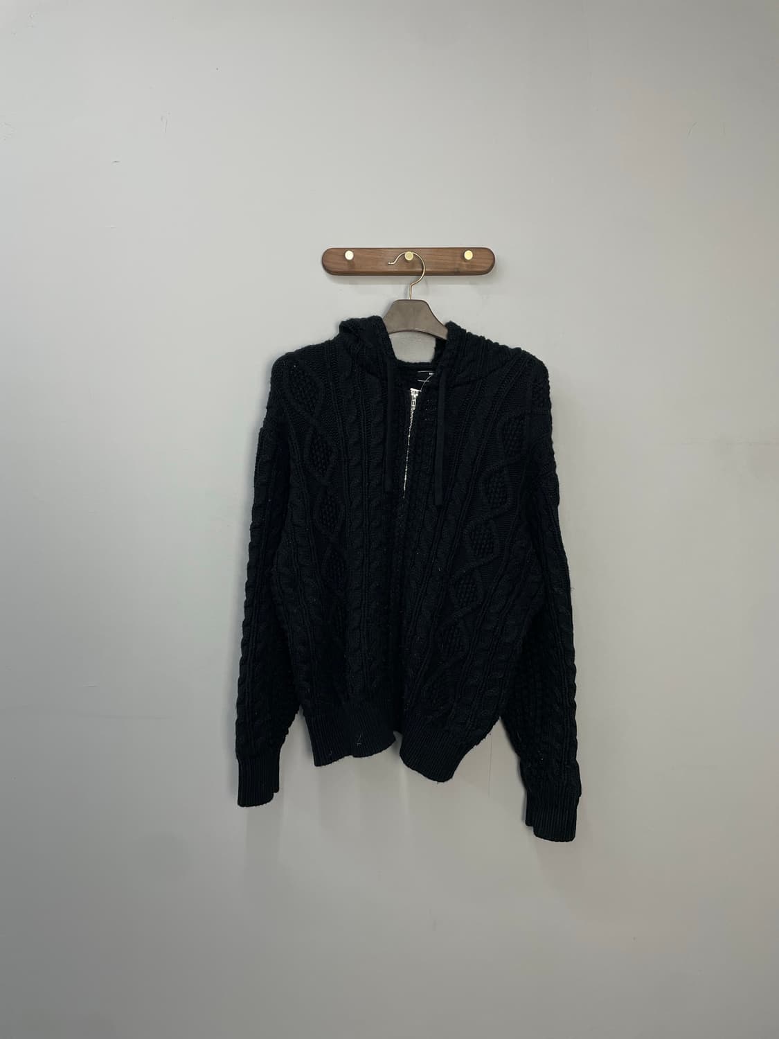 트릴리온 블랙 아란 케이블 니트 후드집업 H1162 상품이미지2