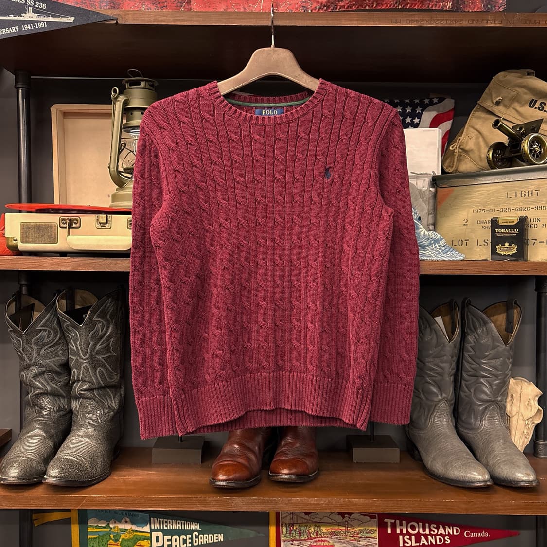 신형라벨 폴로 랄프로렌 크루넥 케이블 코튼니트 스웨터 버건디 N993 상품이미지1