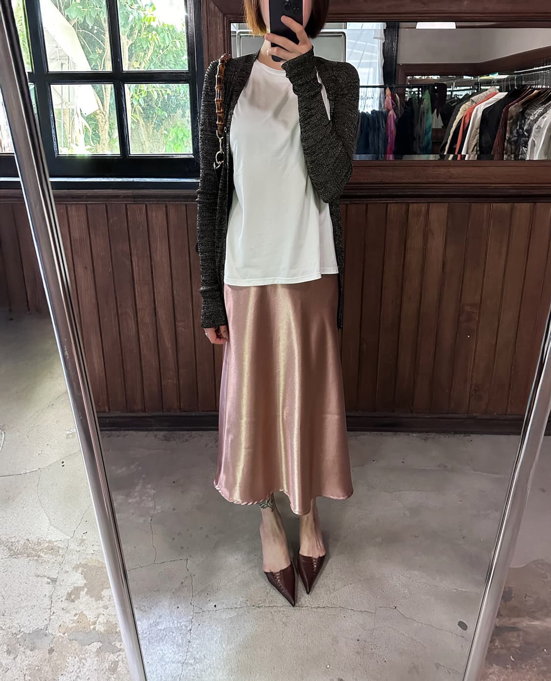 pink satin skirt 상품이미지5