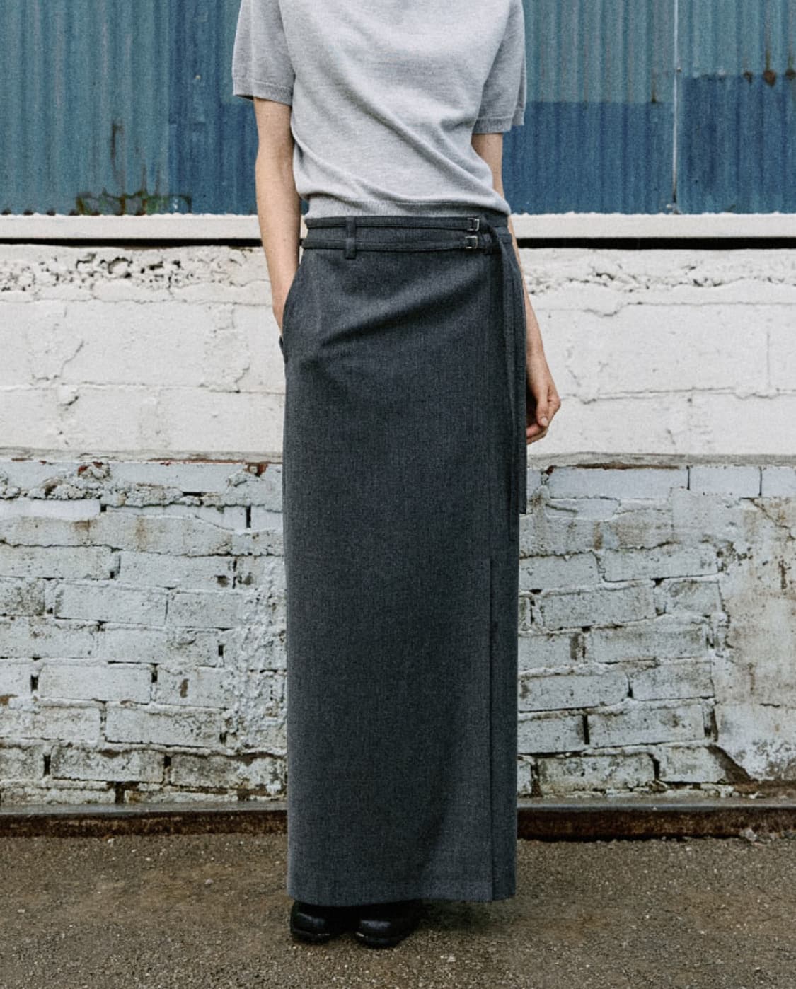 (1회 시착)  아티드 더블 스트랩 울 맥시 스커트 차콜 m 상품이미지5