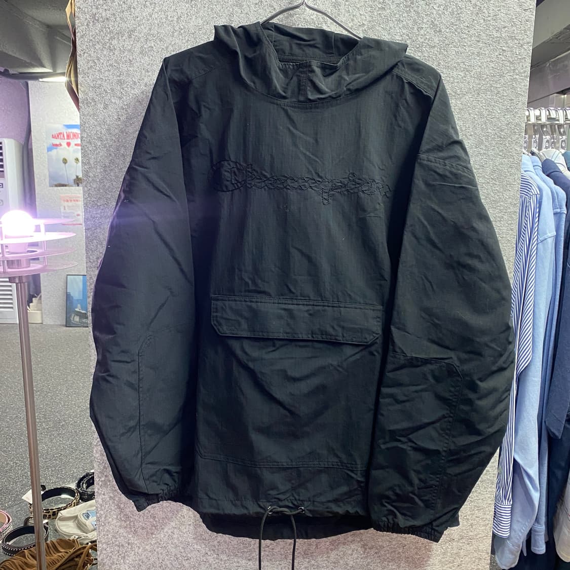 챔피온 자수로고 풀오버 블랙 후드 아노락 B3930 상품이미지2