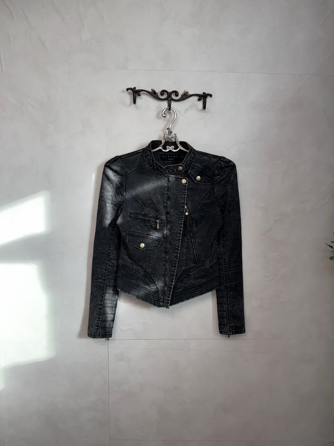 SISLEY black denim line zipper biker jk 상품이미지2