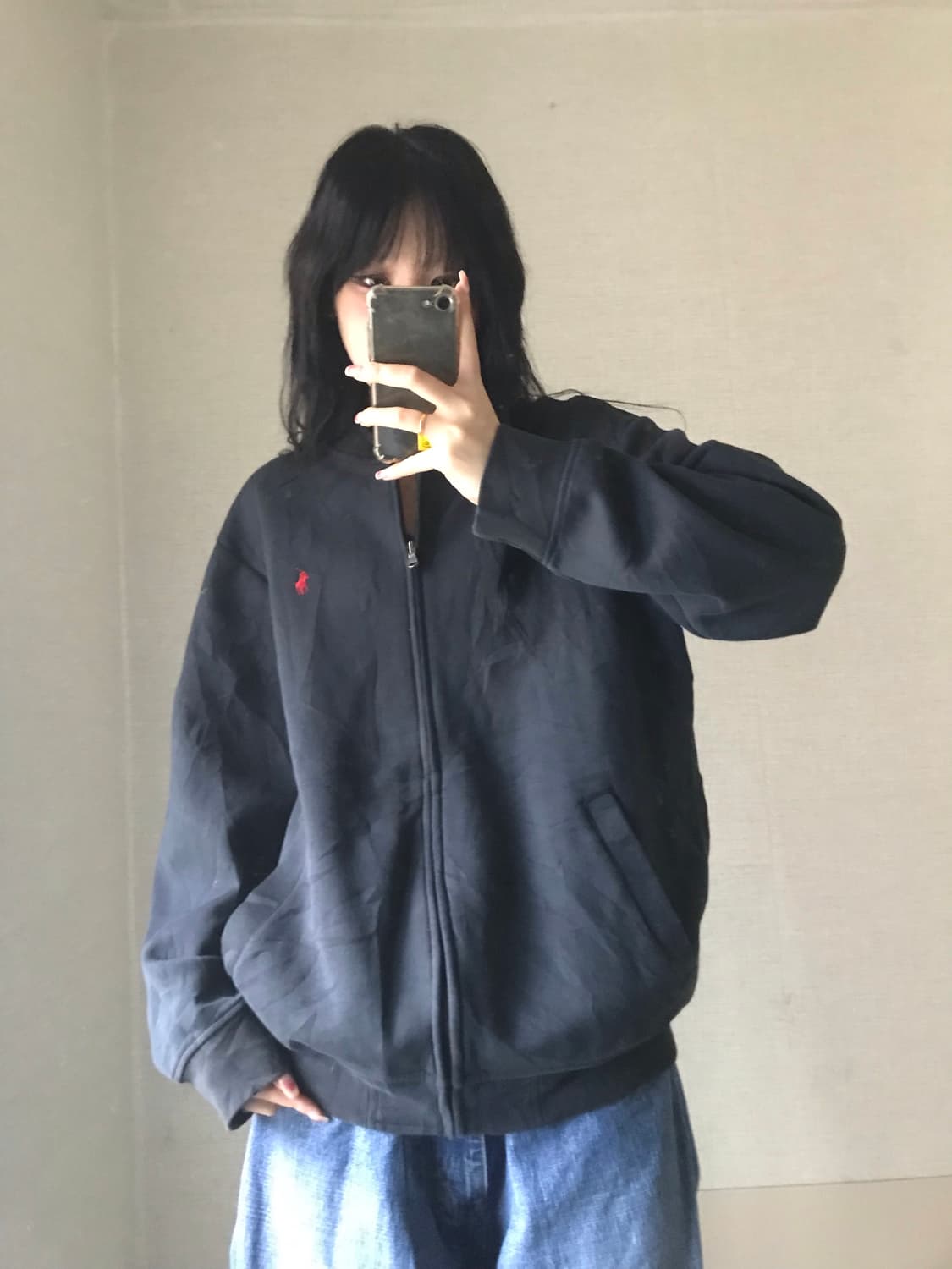 폴로 블랙 레드 오버핏 집업 상품이미지6