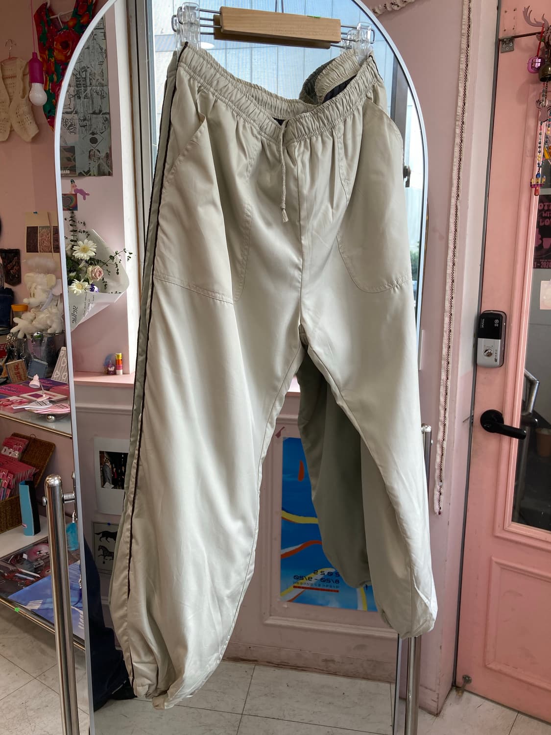 빈티지 아이보리 스포츠 조거 스트링 팬츠 상품이미지1