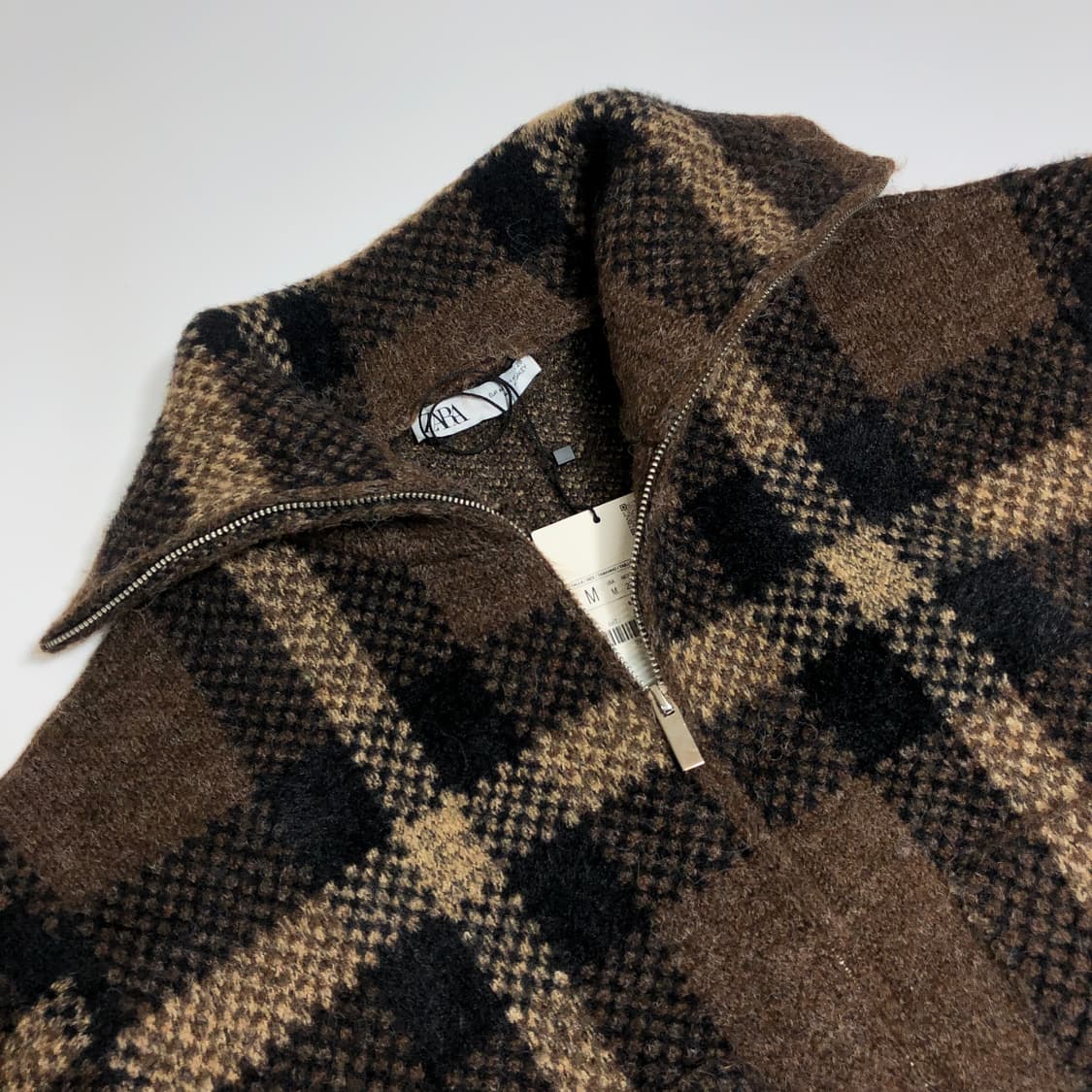 새상품) 자라 브라운 체크 집업 가디건 M 상품이미지4