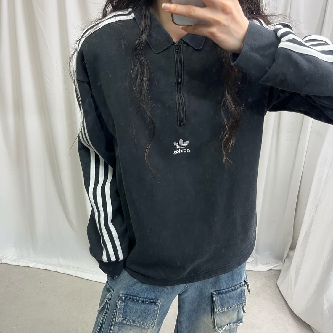 Adidas black center logo half zip-up mtm 상품이미지3