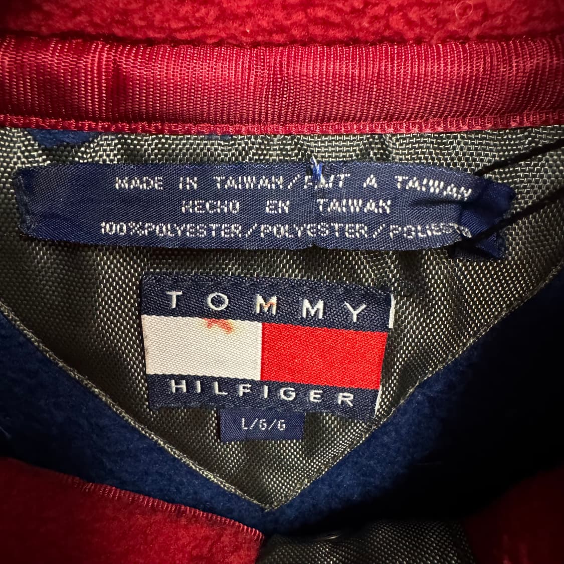 90s 타미힐피거 스냅 버튼 오버플리스 전면 빅플래그 포인트 블루 상품이미지7