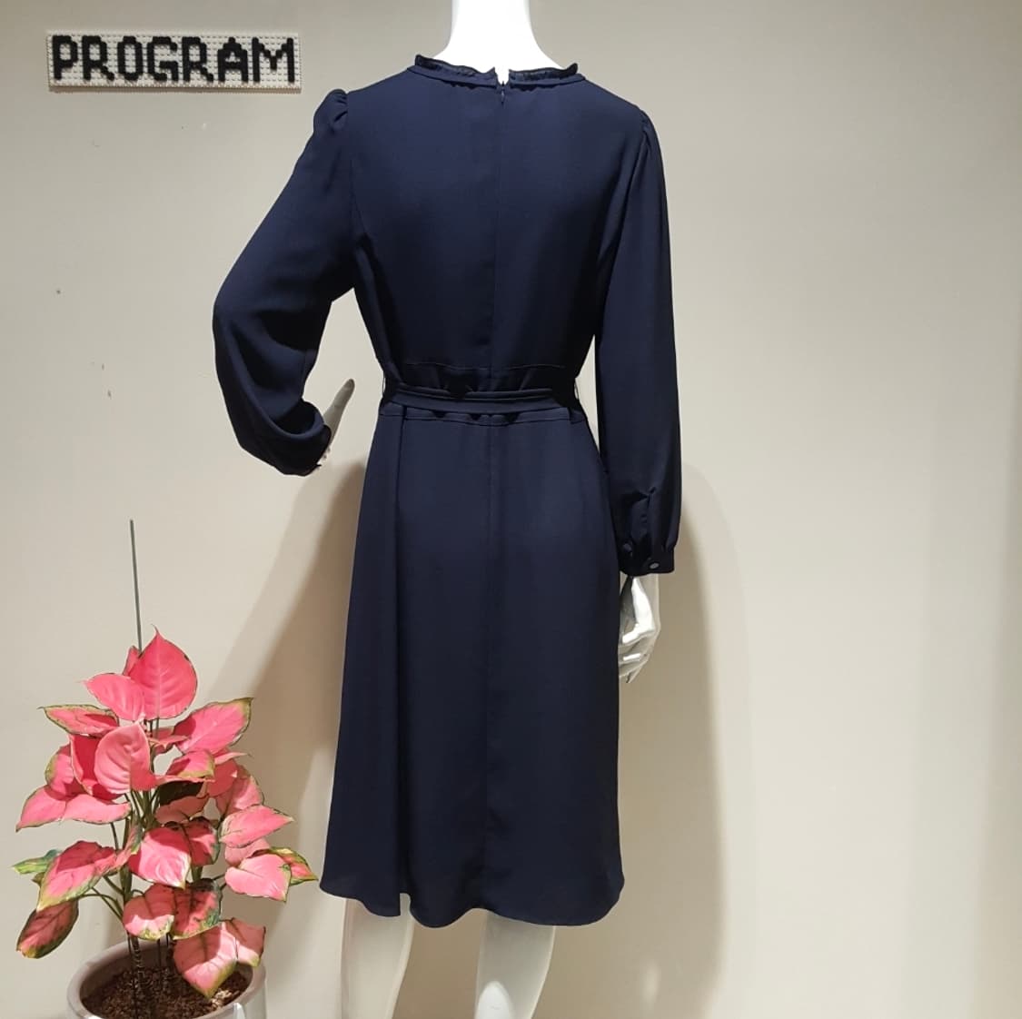 프로그램 프릴 넥 벨트 A라인 쉬폰 원피스 플레어 네이비 97 77 상품이미지3