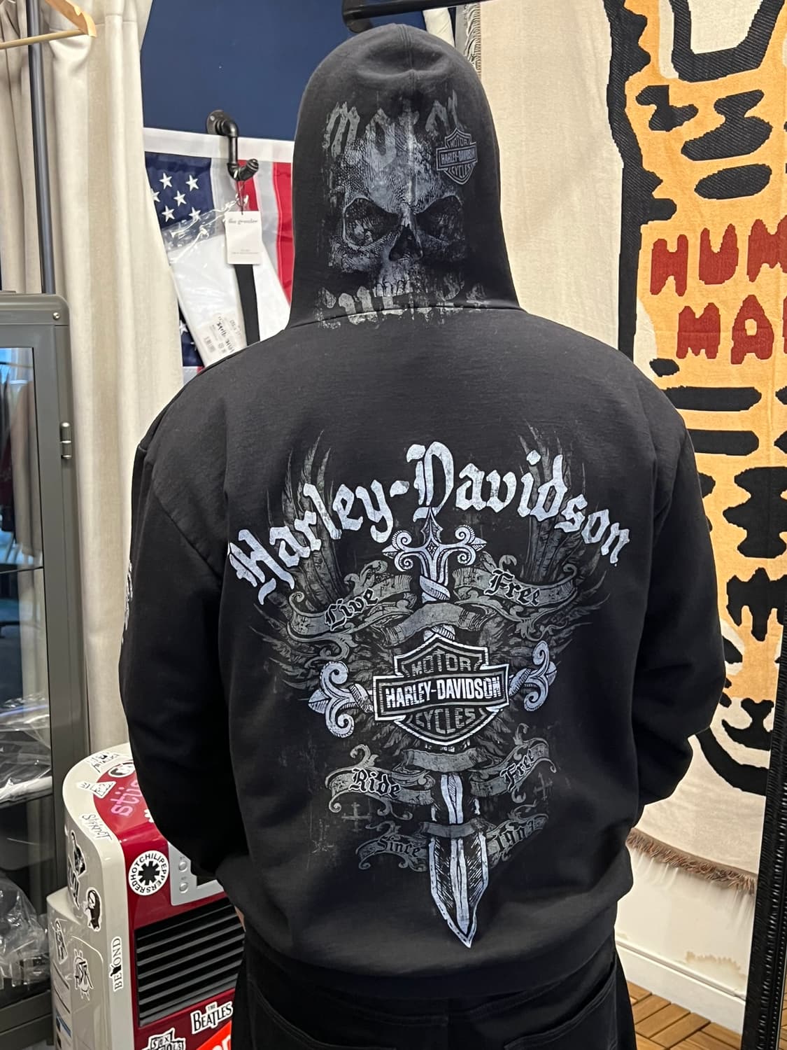 [L] 할리데이비슨 스컬 후드집업 블랙 빈티지 바이커 아메리칸 캐주얼 상품이미지3
