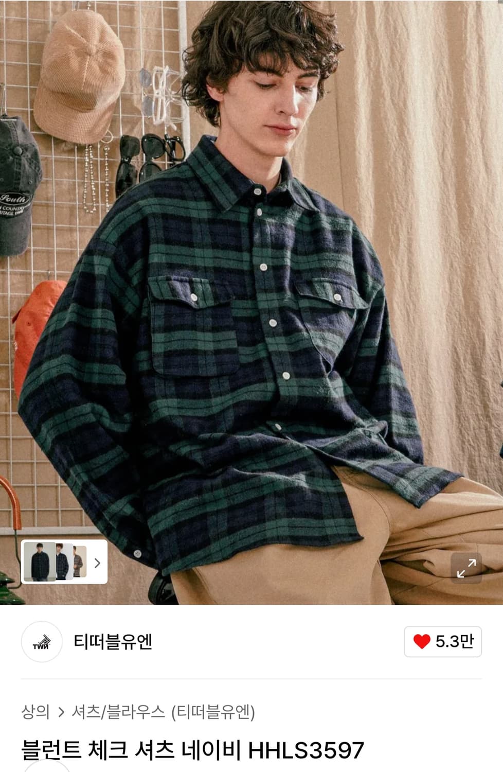 TWN 블런트 체크 셔츠 네이비 L사이즈 상품이미지1