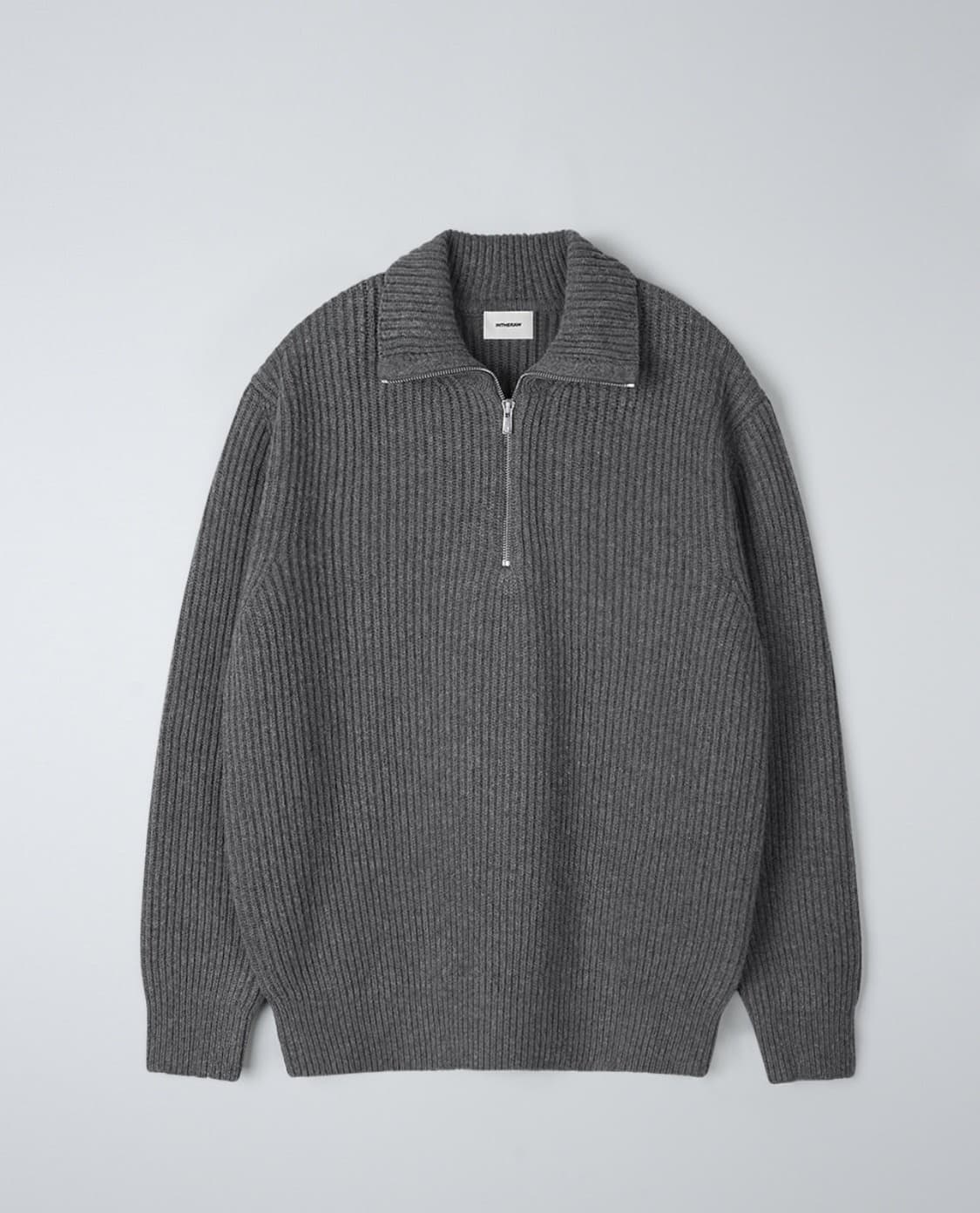 인더로우 하프집업 니트 그레이 멜란지 3사이즈 상품이미지1