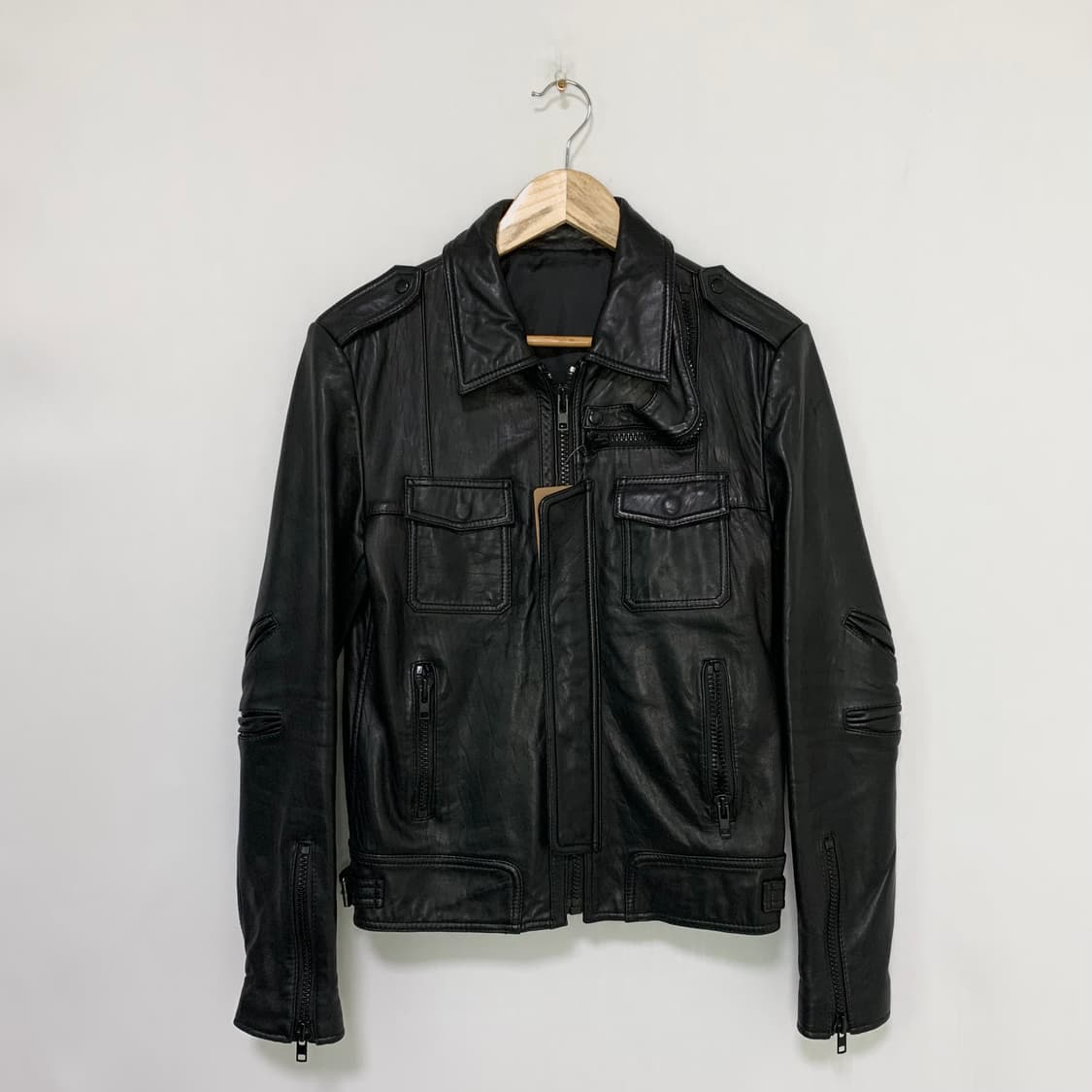 빈티지 쉽스킨 양가죽 바이커 레더자켓 블랙 여성 L 00s 2010 상품이미지1
