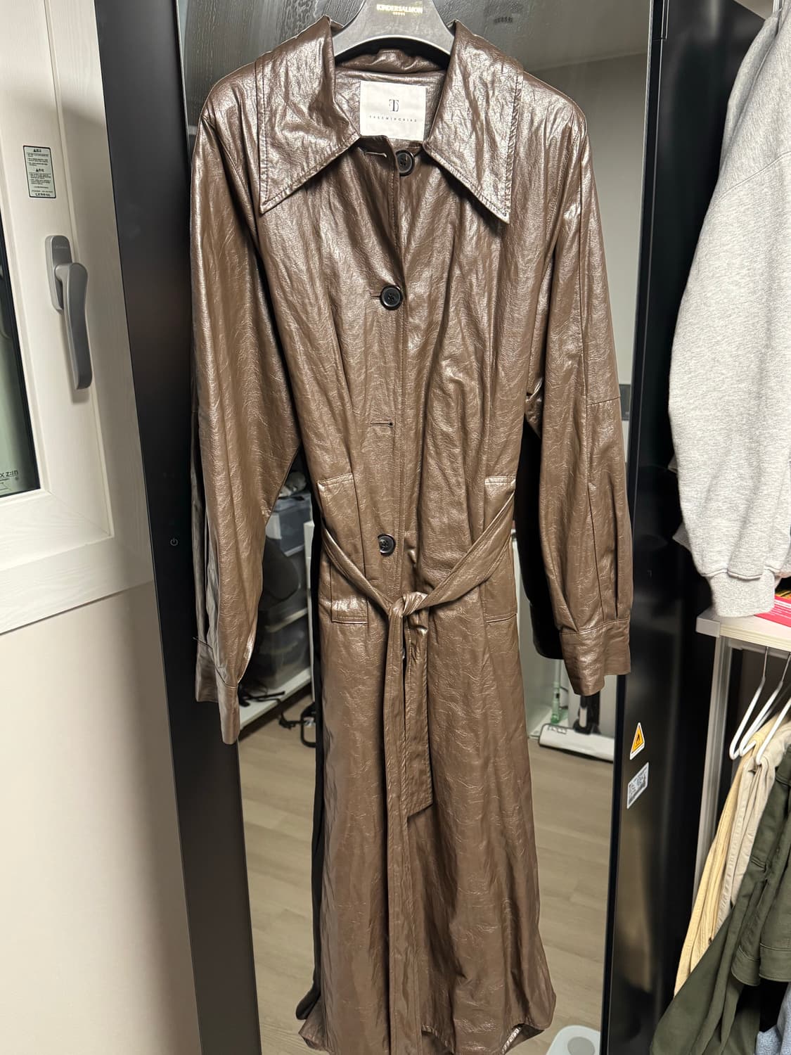 트리밍버드 레더 트렌치 롱 코트(다크초코브라운)  상품이미지5