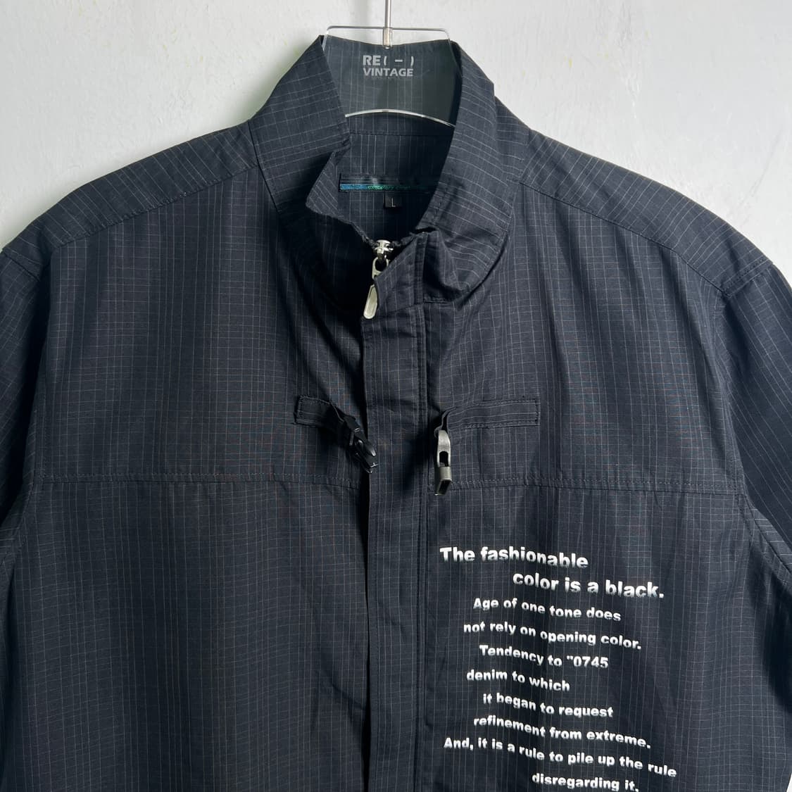 jpn vtg 빈티지 블랙 스트라이프 반팔 집업 자켓 L 상품이미지5