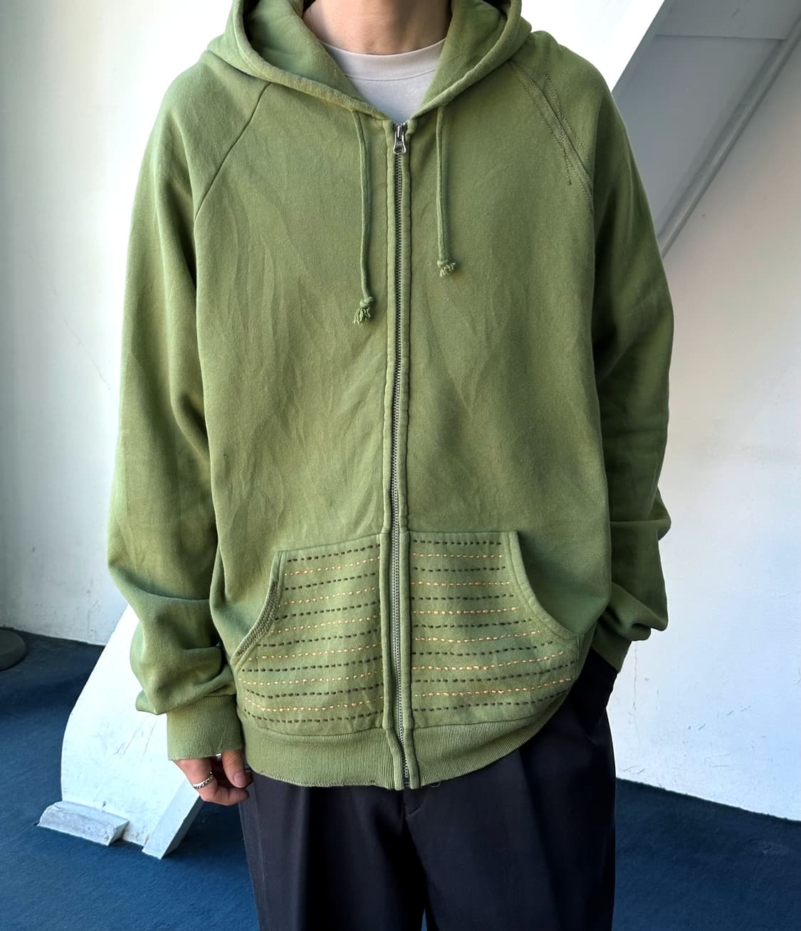 Stitch design sweat hood zip parka 상품이미지9