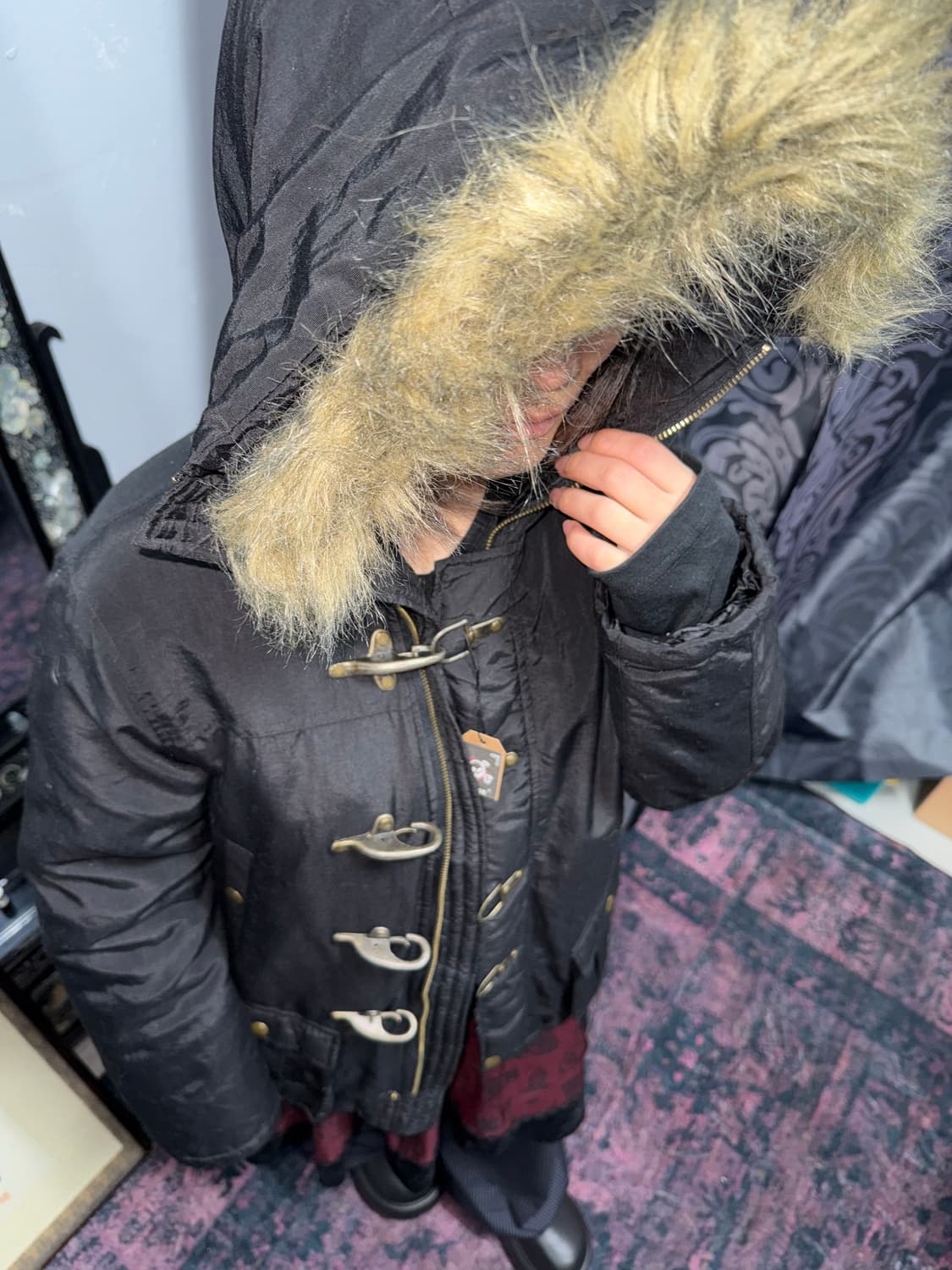 y2k 빈티지 더플 롱파카 블랙 후드퍼 코트 상품이미지3