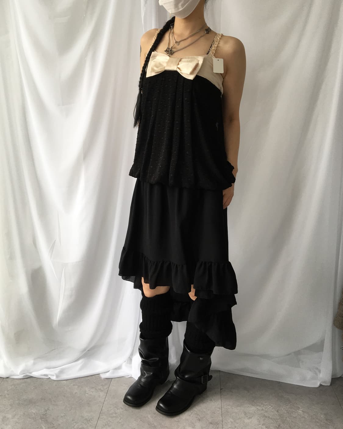 Ribbon trimming unbalanced skirt 상품이미지5