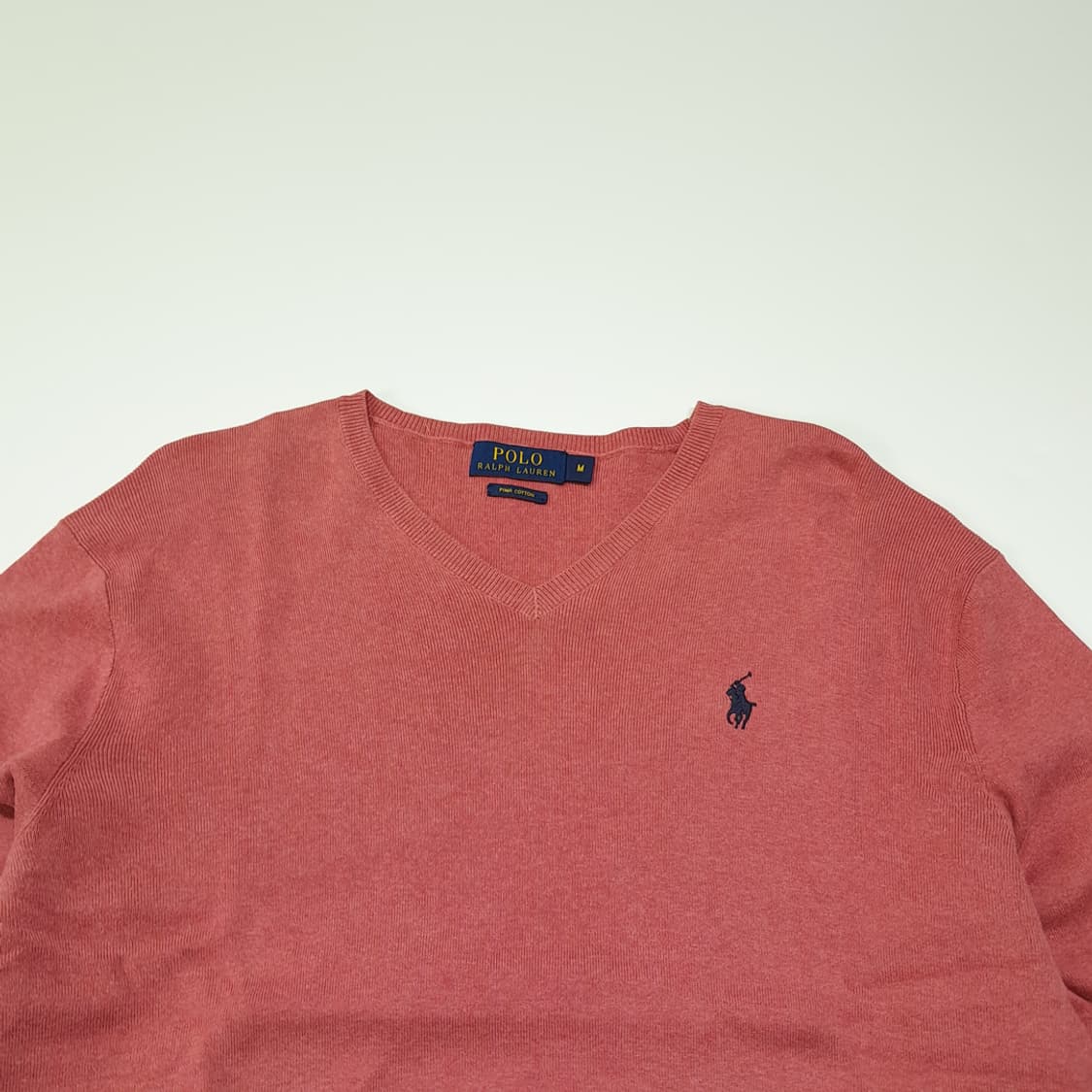 CL417 M 폴로 00s 피마코튼 브이넥 살몬핑크 니트 스웨터 상품이미지2