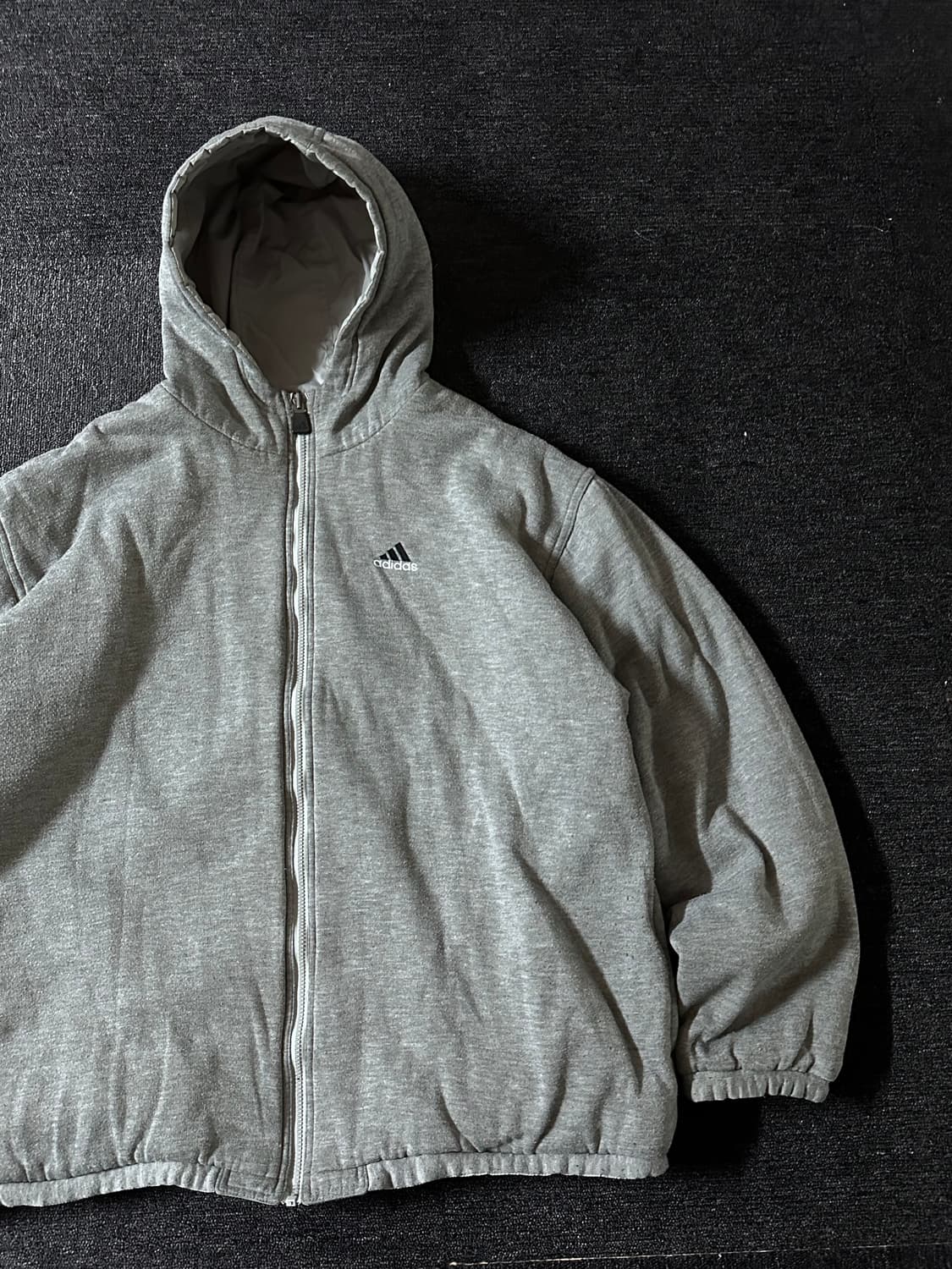 90s 아디다스 리버시블 빅로고 자수 그레이 후드점퍼 상품이미지7