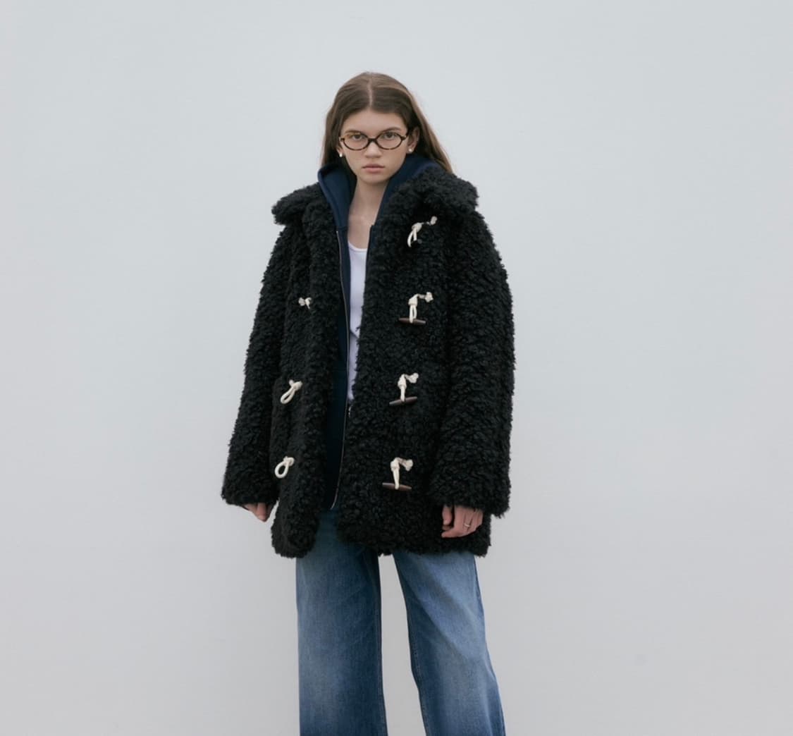 마이스 뽀글 더플 퍼 코트 블랙 상품이미지2