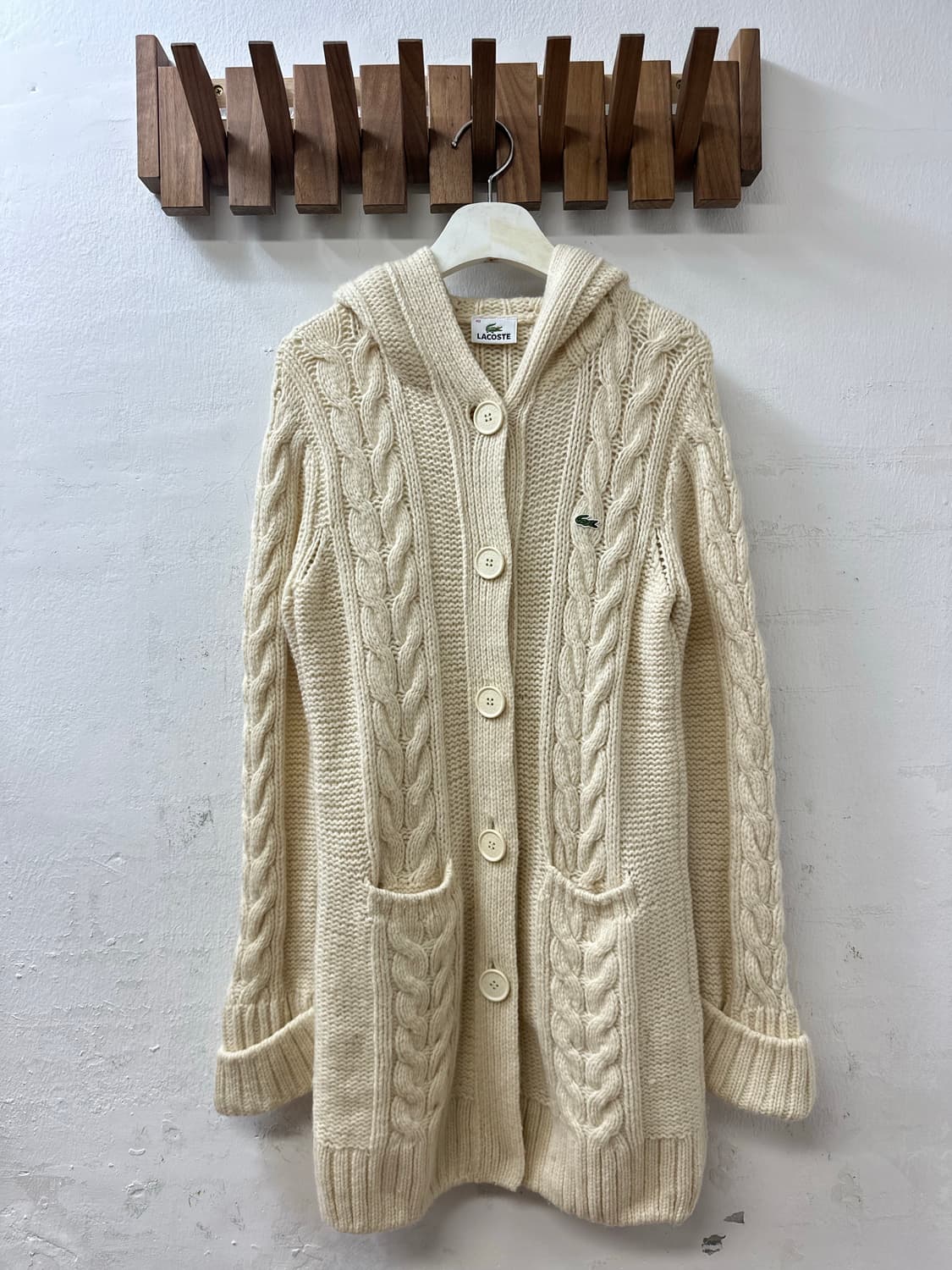 일본빈티지 라코스테 꽈배기 케이블 후드 니트 가디건 집업 상품이미지1