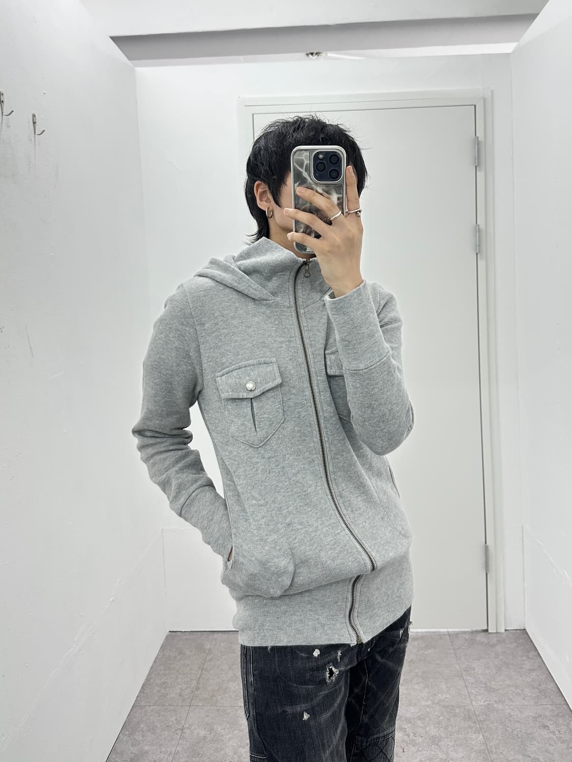 Vintage grunge knit pocket hood zip up 상품이미지1