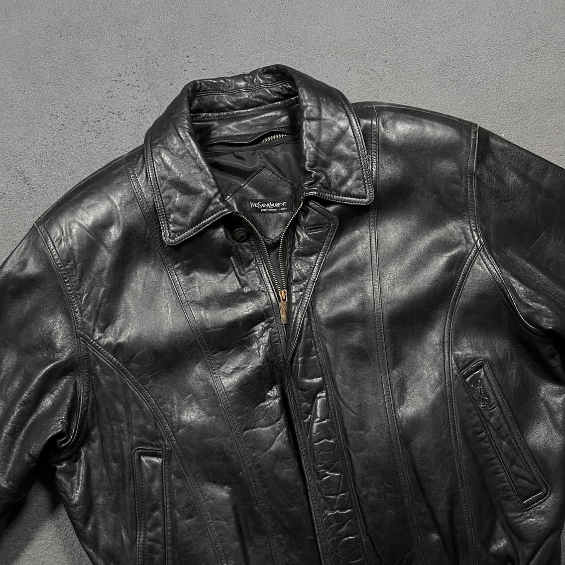 90's 입생로랑 양가죽 블루종 봄버 레더 자켓 상품이미지2