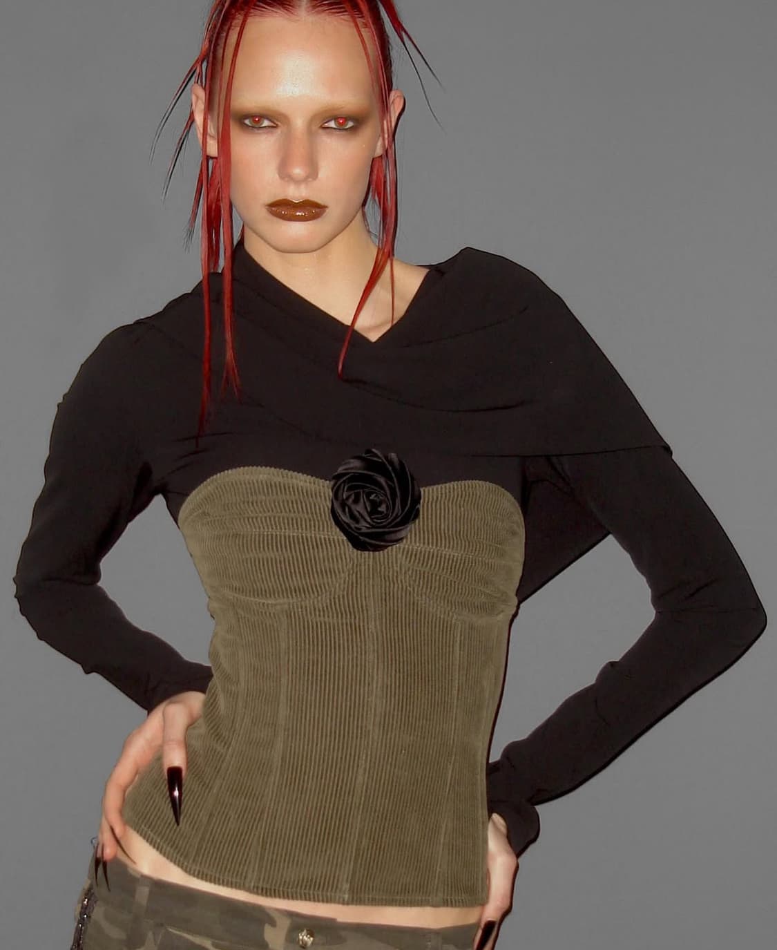 2000아카이브 Corduroy TubeTopwithRoseCorsage 상품이미지4