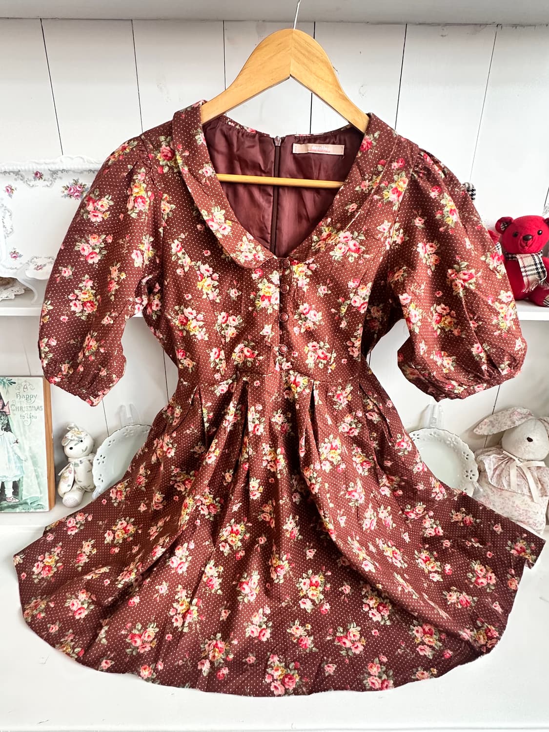 브라운 플라워 도트  원피스 상품이미지2