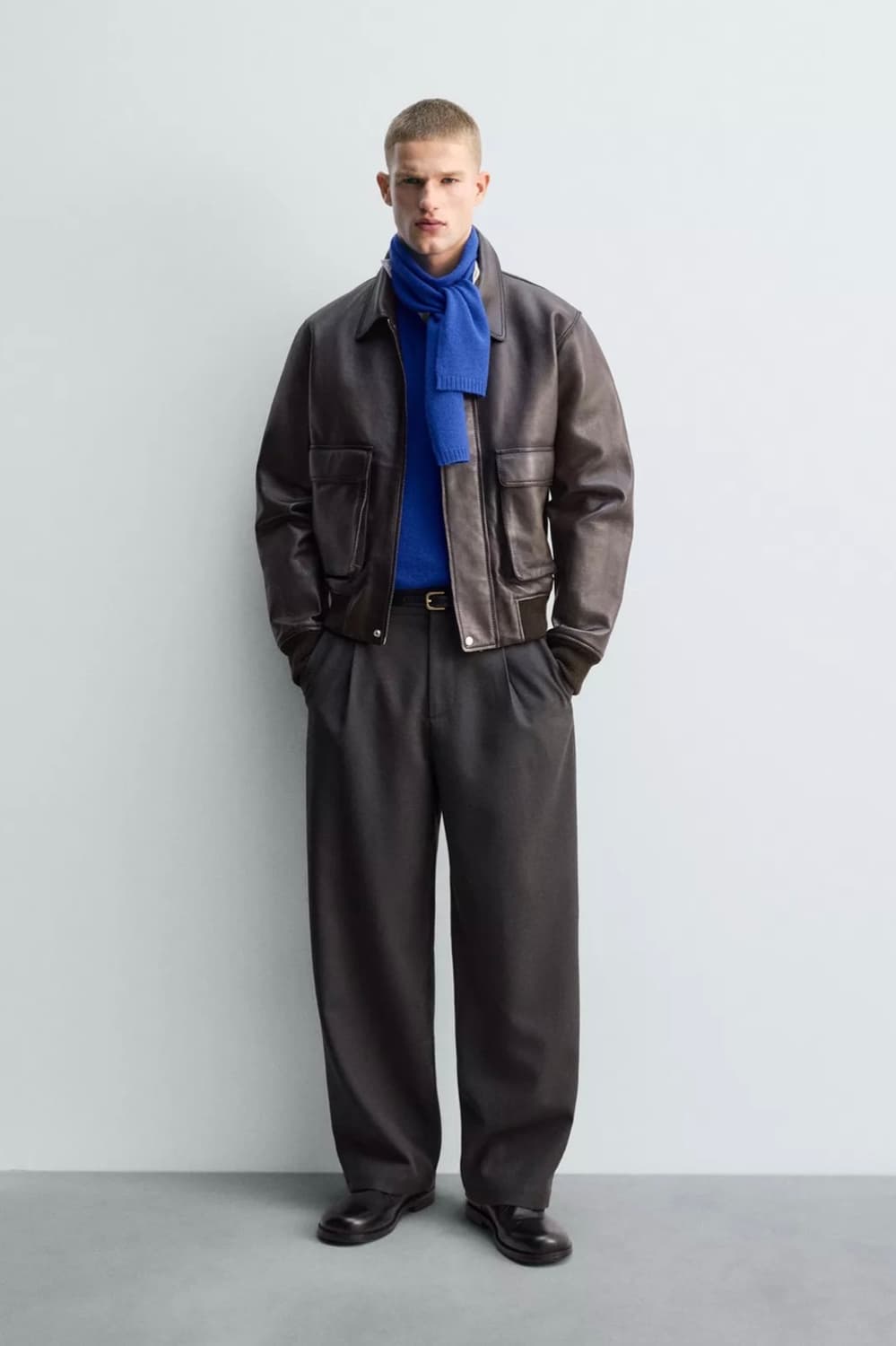 새상품) M 자라 A-2 카우 레더 빈티지 브라운 자켓 상품이미지3