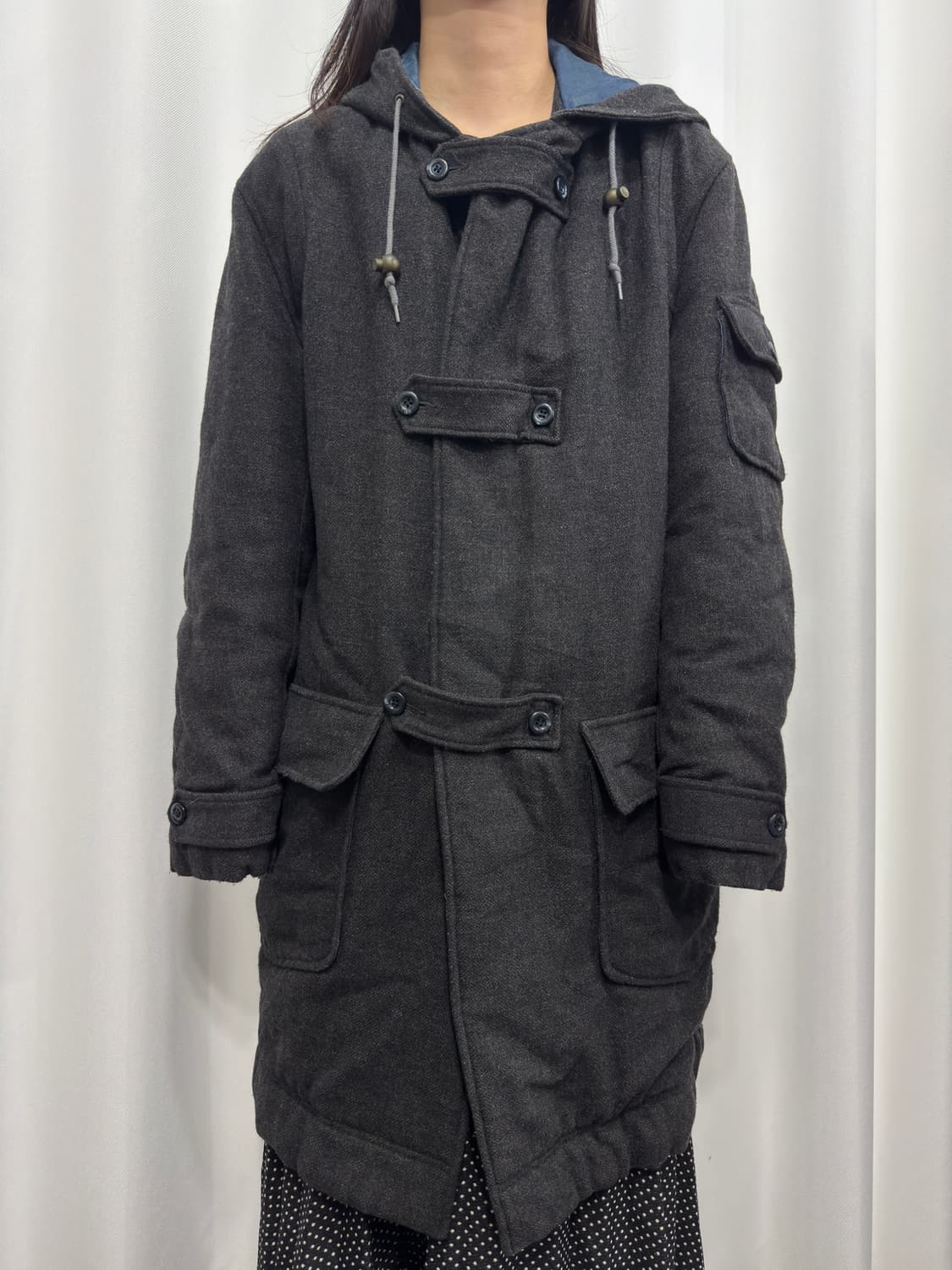 gray hood long coat 상품이미지2