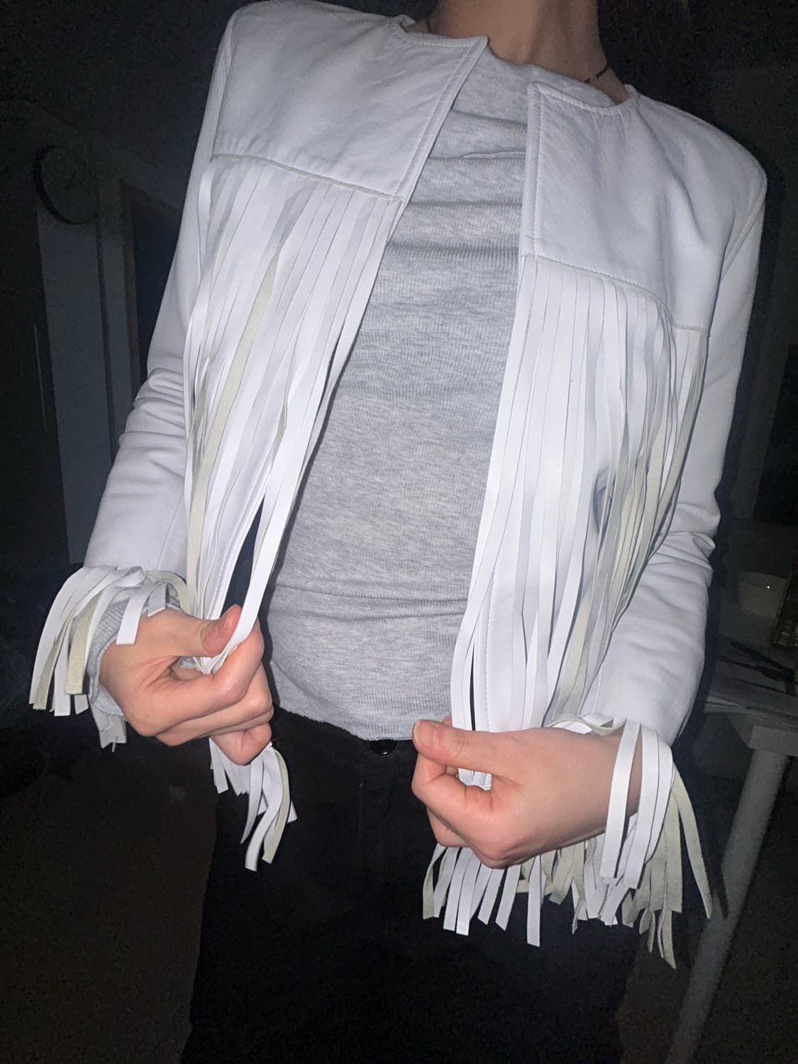 화이트 레더 프린지 자켓 상품이미지3