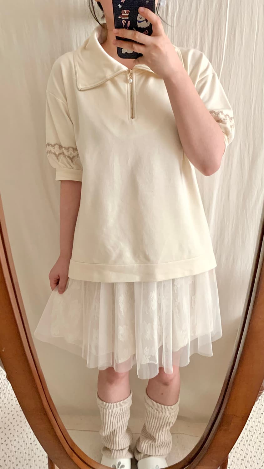 엑시즈팜 레이스 반팔 카라티 상품이미지4